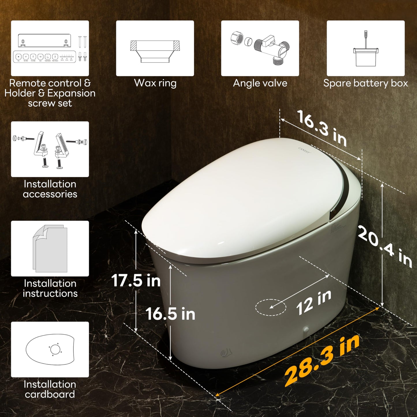 CANEST Smart Toilet with Bidet Built in, Elongated Bidet Toilet with Tank, 1000g MaP Flushing, ADA Comfort Height, Auto Temperature Control Heated Seat, Water, Blackout Flush, Soft Close(TC-500SE)
