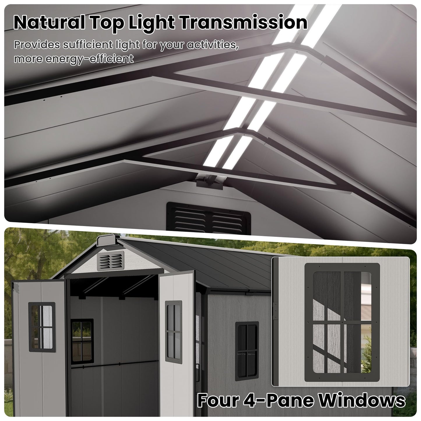 8X12 FT Large Outdoor Storage Shed with Floor, Oversized Waterproof Heavy Duty Resin Garden Tool Shed, Backyard Lawn Sheds with Windows, Lockable Door and Vents for Patio Outside