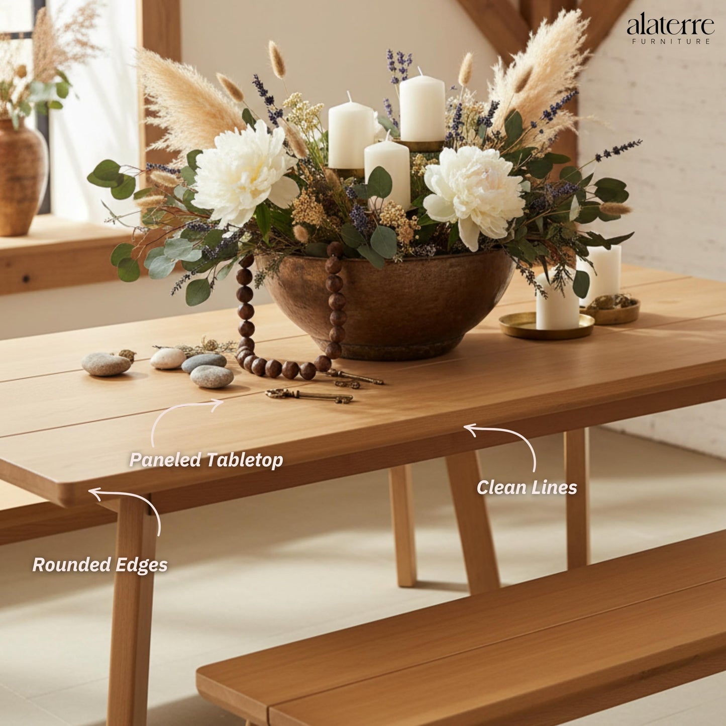 Alaterre Furniture Shelburne Dining Table for 4-6 – Modern Farmhouse 73-Inch Dining Table with Rectangular Wood Top, Solid Birch Legs, and Maple Veneer for Kitchen and Dining Room