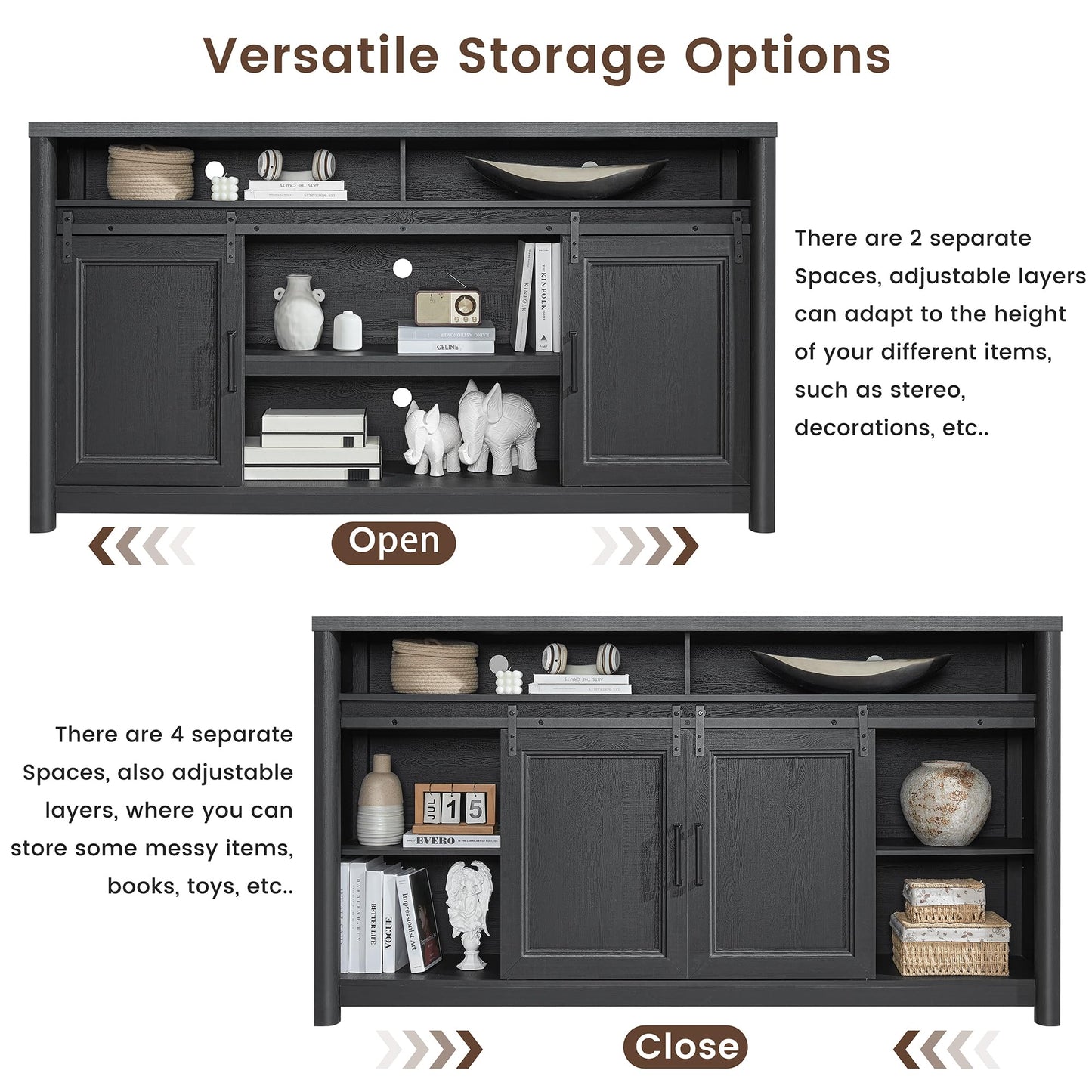 Farmhouse TV Stand for Living Room, Large Black Entertainment Center with Storage, TV Console for Bedroom, TV Stand with Sliding Barn Door Television Stands for 80 Inch TV, 38 Inch Tall Media Cabinet
