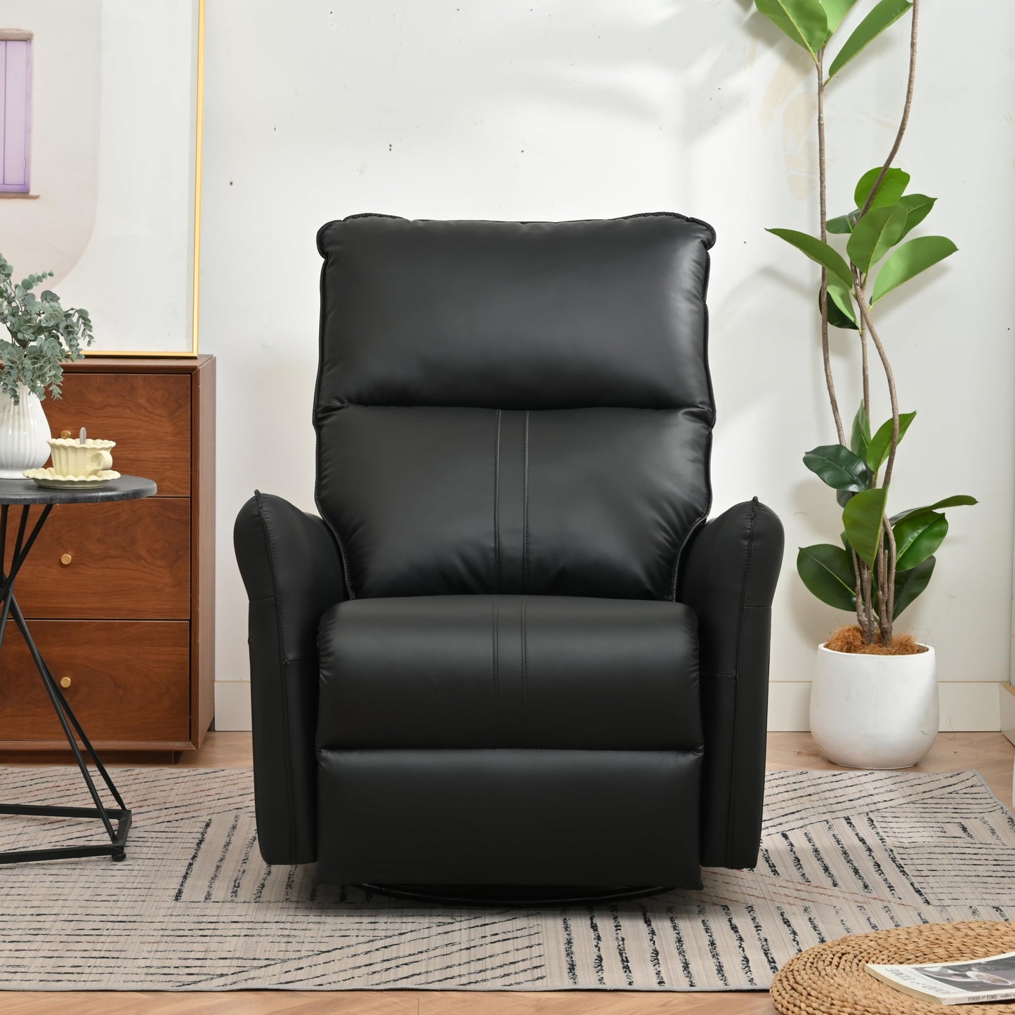 KEIKI 270 Degree Power Swivel PU Leather Power Recliner Chair, Nursery Recliners, Home Theater Recliner Chair, Electric Glider Reclining Sofa with USB Ports, Black