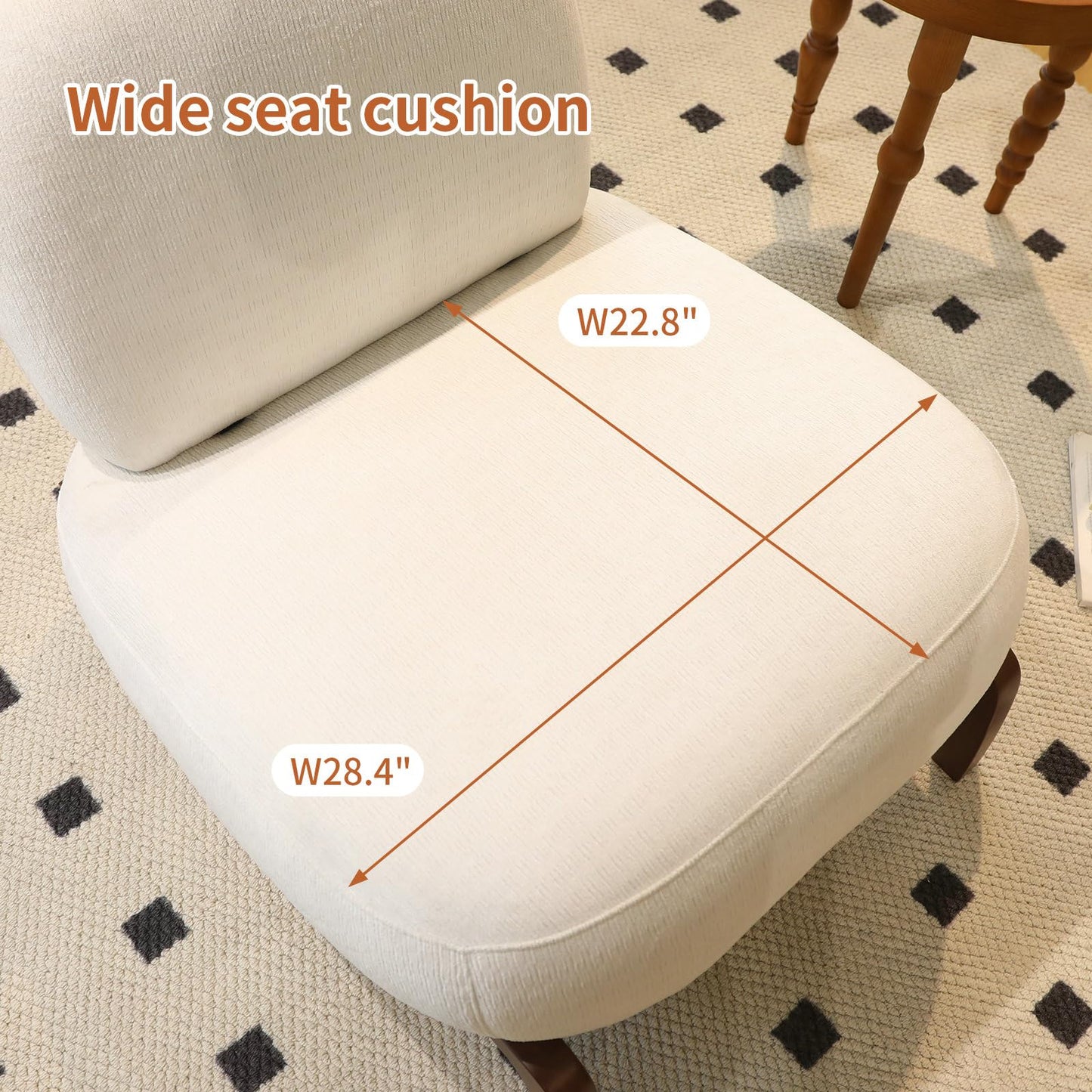 KEIKI Cute Accent Chair Set of 2, Living Room Single Seat Sofa with Solid Wood Legs, Velvet Comfy Armless Reading Chair for Bedroom, Apartment, Waiting Room, Balcony, White