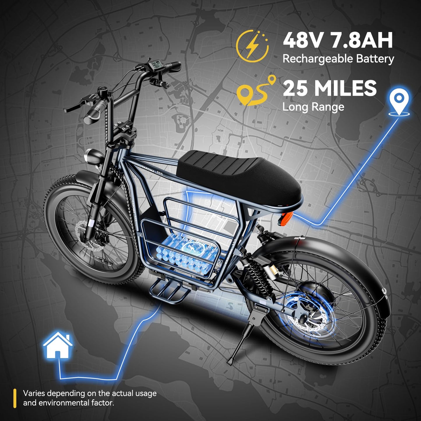 Caroma Electric Scooter for Adults with Seat Peak 1000W, 20" All-Terrain Fat Tire Electric Bike,Dual Shock Absorbing, 25 Miles & 20MPH Top Speed E-Scooter with Basket for Pet&Cargo,Gray