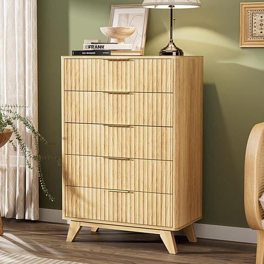 VINGLI Tall Dresser for Bedroom, Fluted Dresser Vertical Chest of Drawers, Tall Chest of Drawers Bedroom with Rounded Edges, 29.92" W*15.6" D*44.88" H