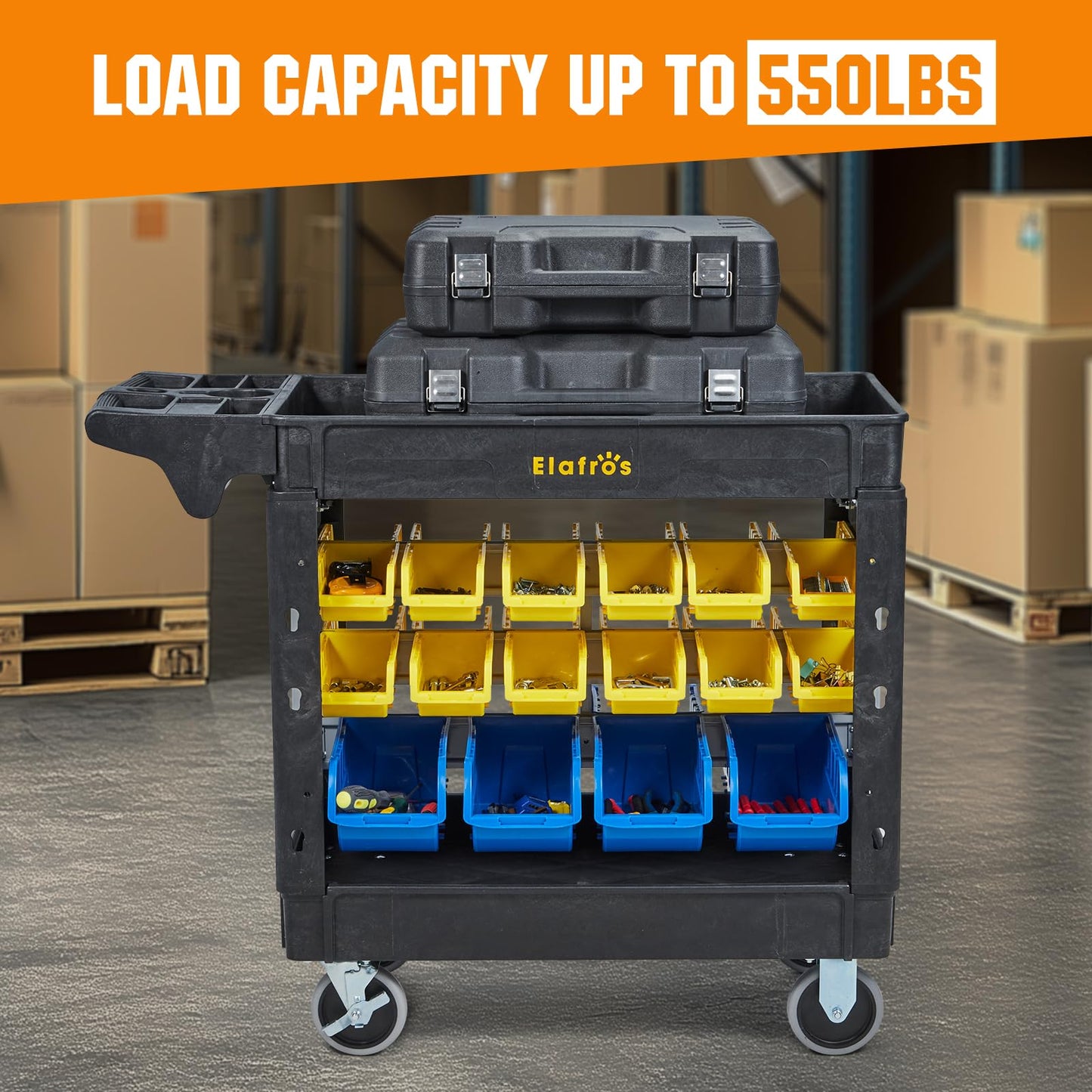 ELAFROS 2-Tier Heavy Duty Utility Cart with 32 Storage Bins, 40.7 x 17 in
