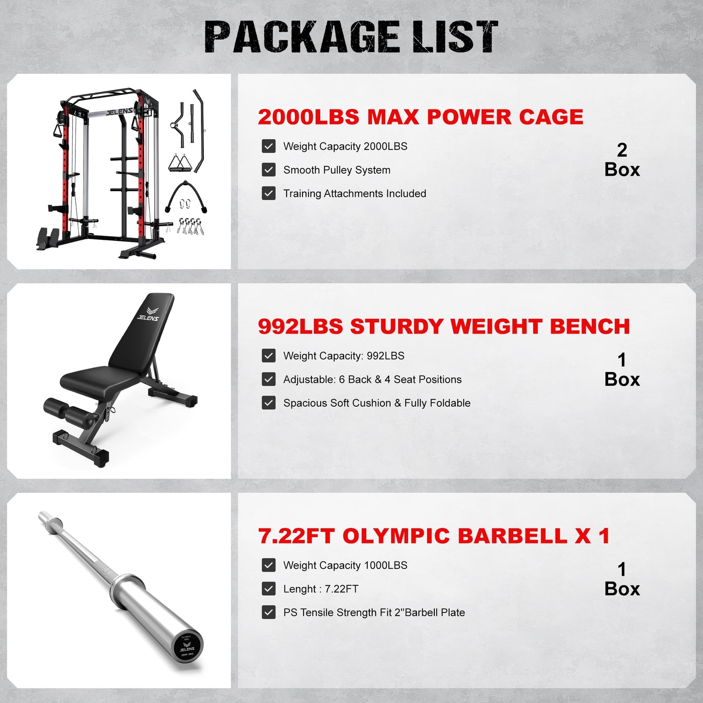 JELENS C21 Power Cage, 2000LBS Multi-Function Power Rack with Independent Dual Pulley System, All-in-One Squat Rack for Cable Crossover, Home Gym Workout Machine (Red, Home Gym Package)