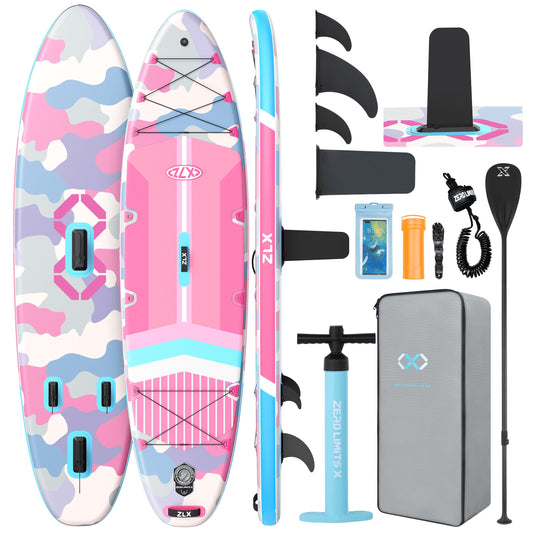 ZLX 11'6"x35" Ultra Wide Inflatable Stand Up Paddle Board | Stable Non-Slip Deck Pad, Unique Fin System, Premium SUP Accessories & Backpack - Upgraded Pump for Adults, All Skill Levels