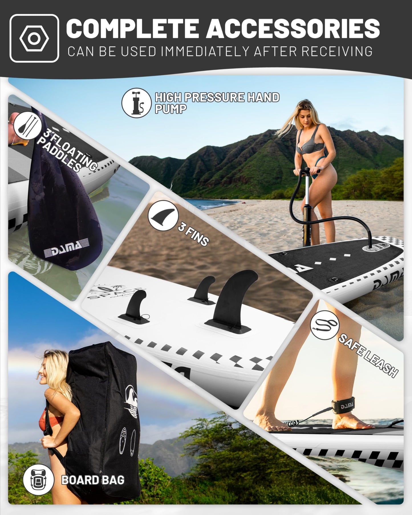 DAMA Hiwave Inflatable Stand Up Paddle Board 11’*34”*6” Sup Board, 350lbs Capicity Adult&Youth Paddle Board, Pet Friendly for Ocean&Lake, w/Double Action Hand Pump Black