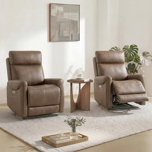 KISLOT Leather Recliner Chair Set of 2, Wall Hugger RV Recliners with USB Charging Ports Electric Power Reclining Sofa for Living Room Home Theater Seating Bedroom