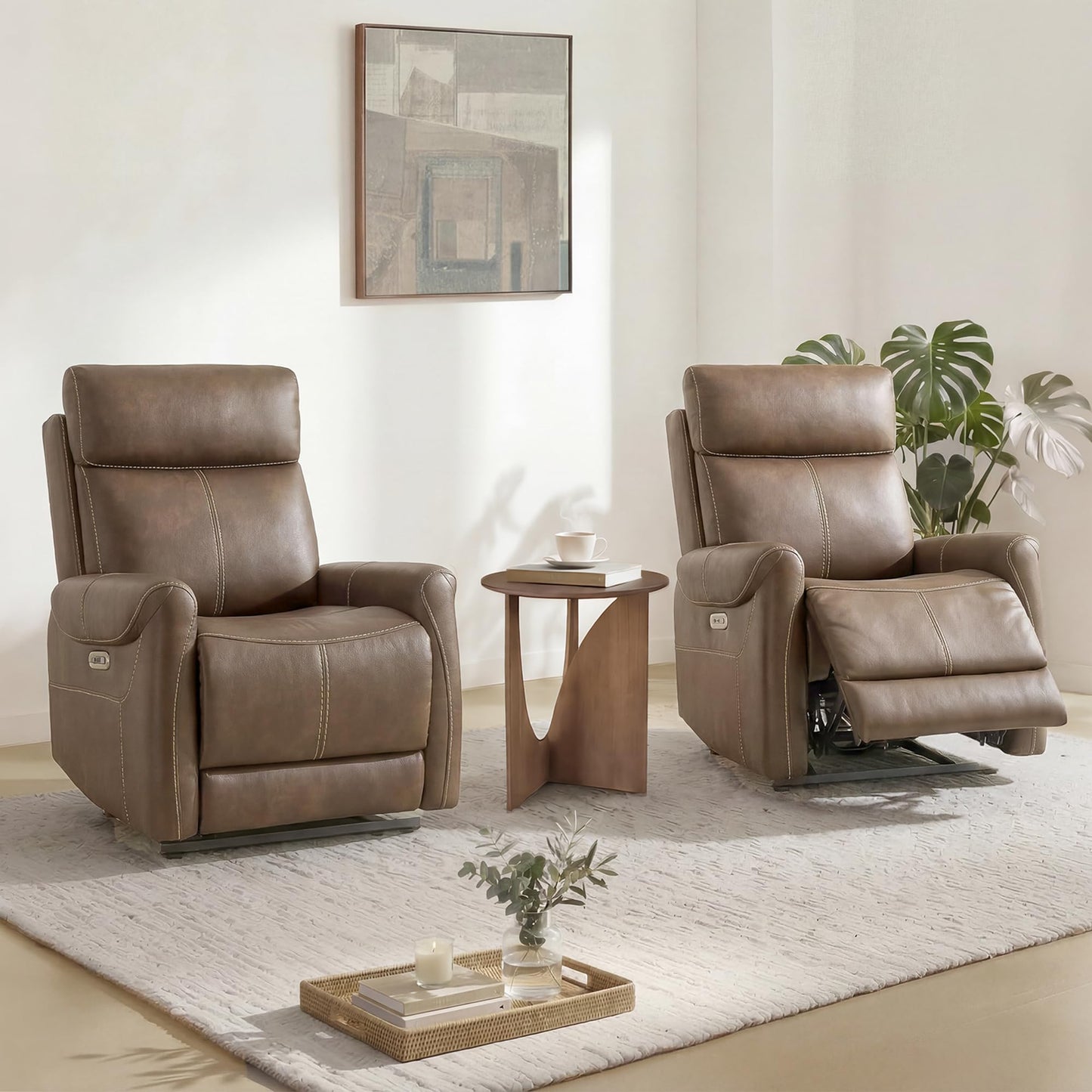 KISLOT Wall Hugger Recliner Chair for Adults, Faux Leather RV Recliner with USB Charging Ports Electric Power Reclining Sofa for Living Room Home Theater Seating Bedroom