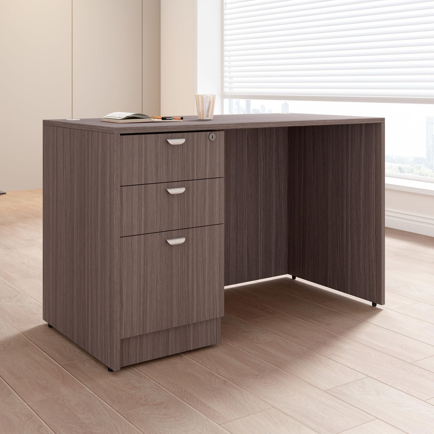 Boss Office Products 48" x 24" Desk with File Pedestal, Driftwood
