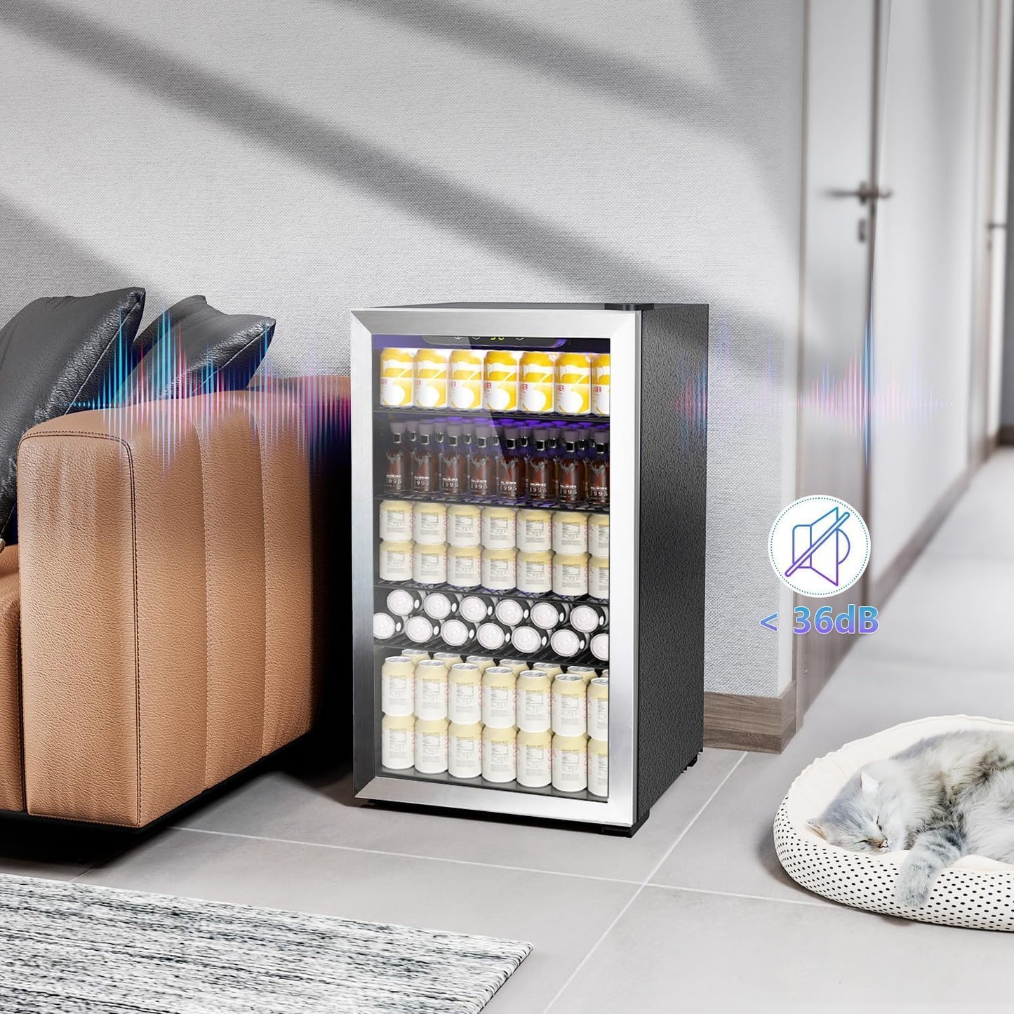 COWSAR Wine Cooler, 26 Bottle 130 Can Beverage Refrigerator, ETL Approved Mini Drink Fridge Clear Glass Door Quiet Compressor Adjust Temp 3.2 Cu.Ft Wine Fridge for Soda Beer