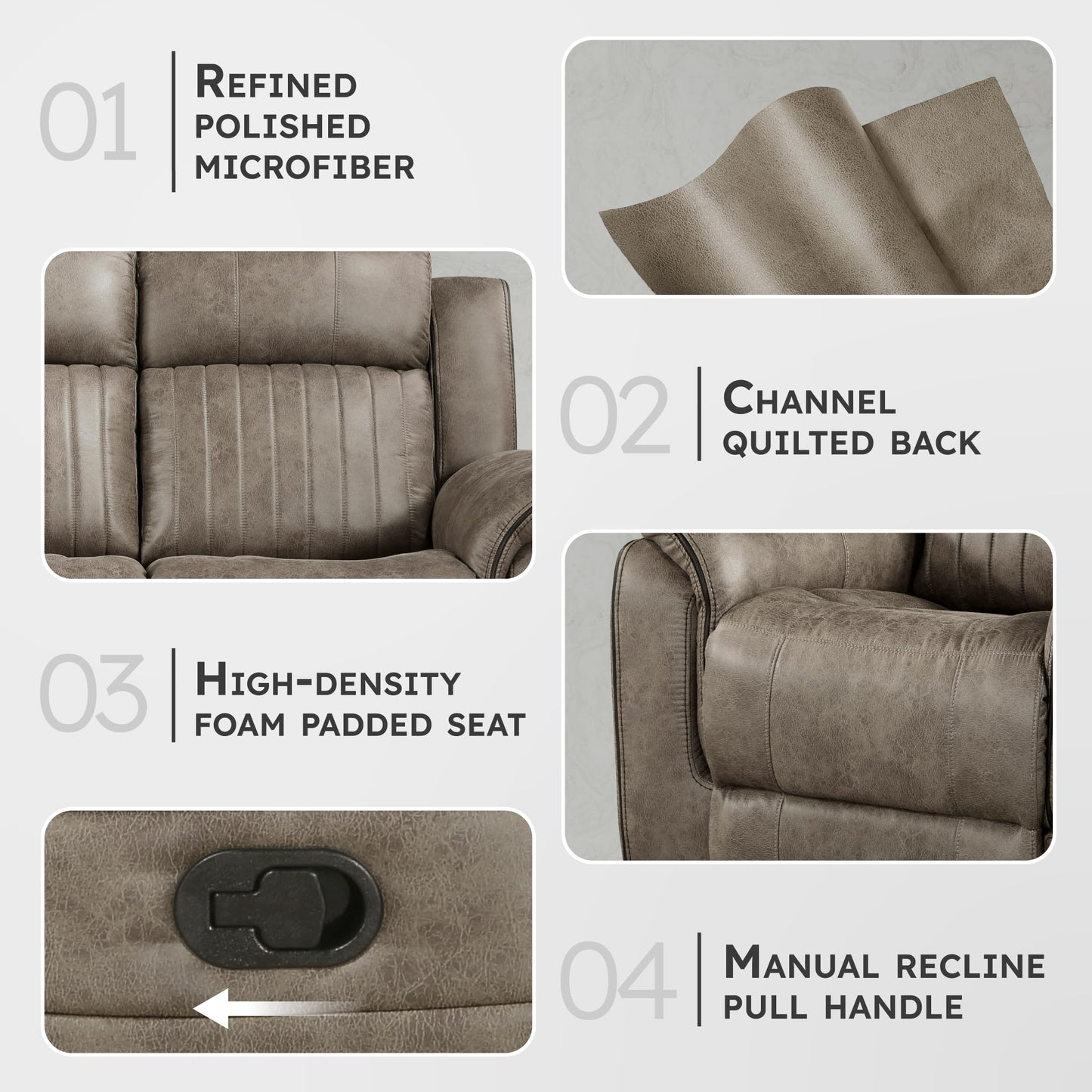 Lexicon 83.5" W Manual Double Reclining Sofa, Polished Microfiber Recliner Sofa, Pillow Top Arms, for Living Room, Apartment,Easy Assembly, Sandy Brown