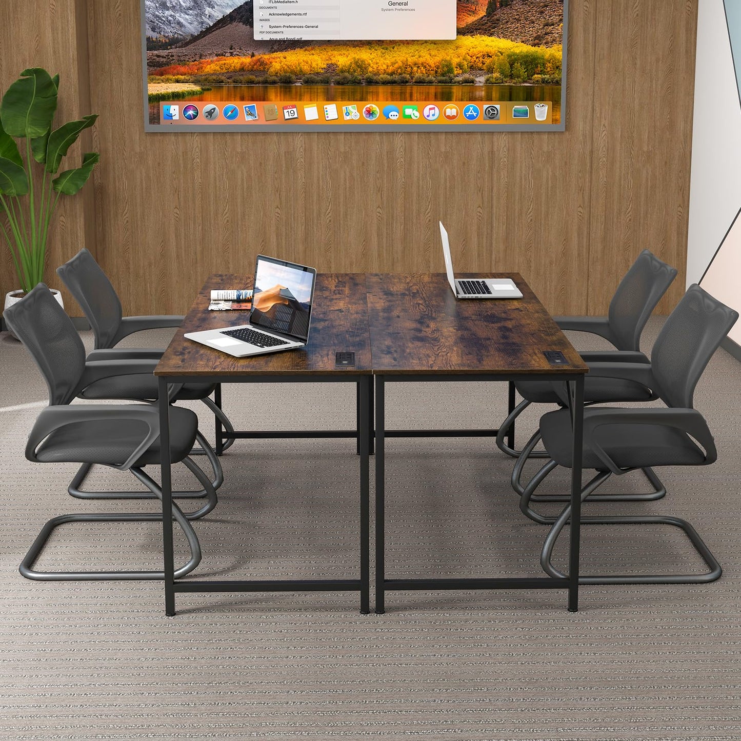 Giantex 10 FT Conference Table with Charging Station, 2 PCS 60" x 24" Rectangular Large Meeting Room Desk with Storage Bag & Hook, Space Saving Seminar Table, Modern Office Computer Desk for 4 People