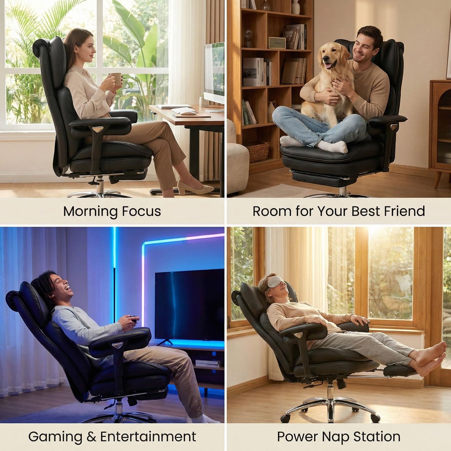 Efomao Big and Tall Office Chair 400lbs Capacity, Executive High Back Chair with 3-Angle Locking Recline and Footrest, Wide Double Padded Desk Chair for Home Office, Metal Frame, Black