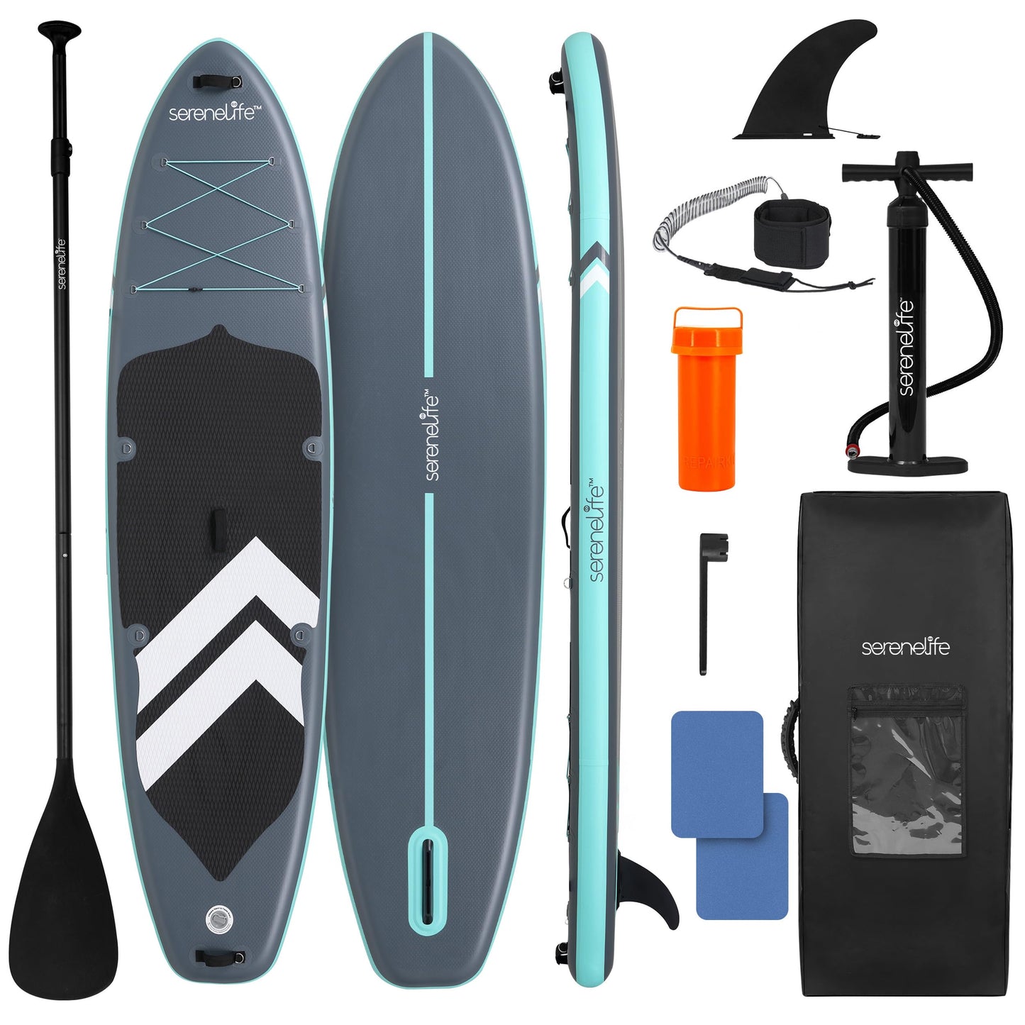 SereneLife XL Inflatable Stand Up Paddle Board – Extra-Wide, Pet & Family-Friendly SUP for Adults, Kids & Pets – Non-Slip Deck, Lightweight Stable Design, Premium Accessories - 440 lbs Capacity