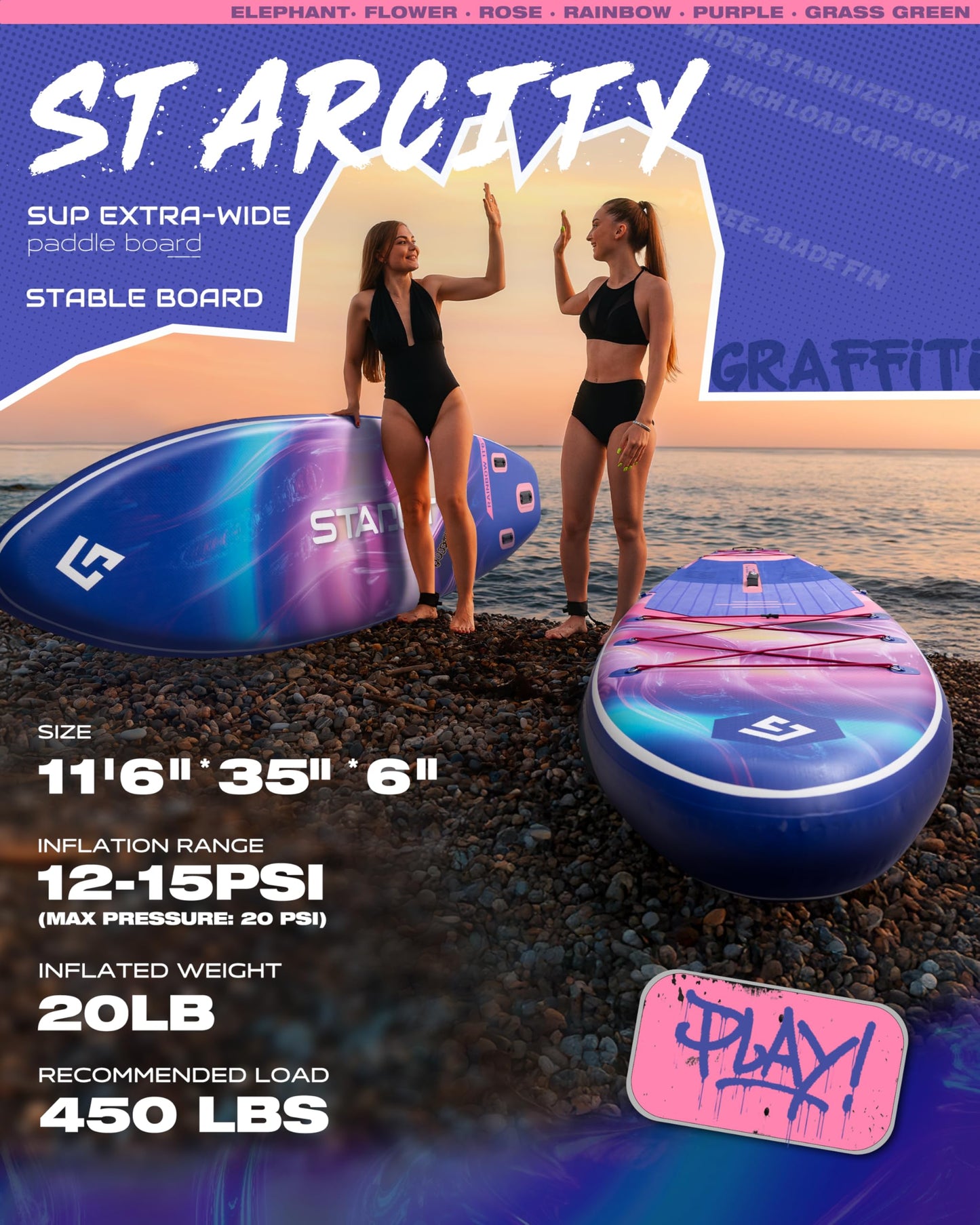 Starcity Inflatable Stand Up Paddleboard for Lake Ocean Touring Family Friendly Beginners Extra Wide High Load Design Responsive Tracking 11'6"×35"×6" 450 Pound Capacity W/Complete Accessories