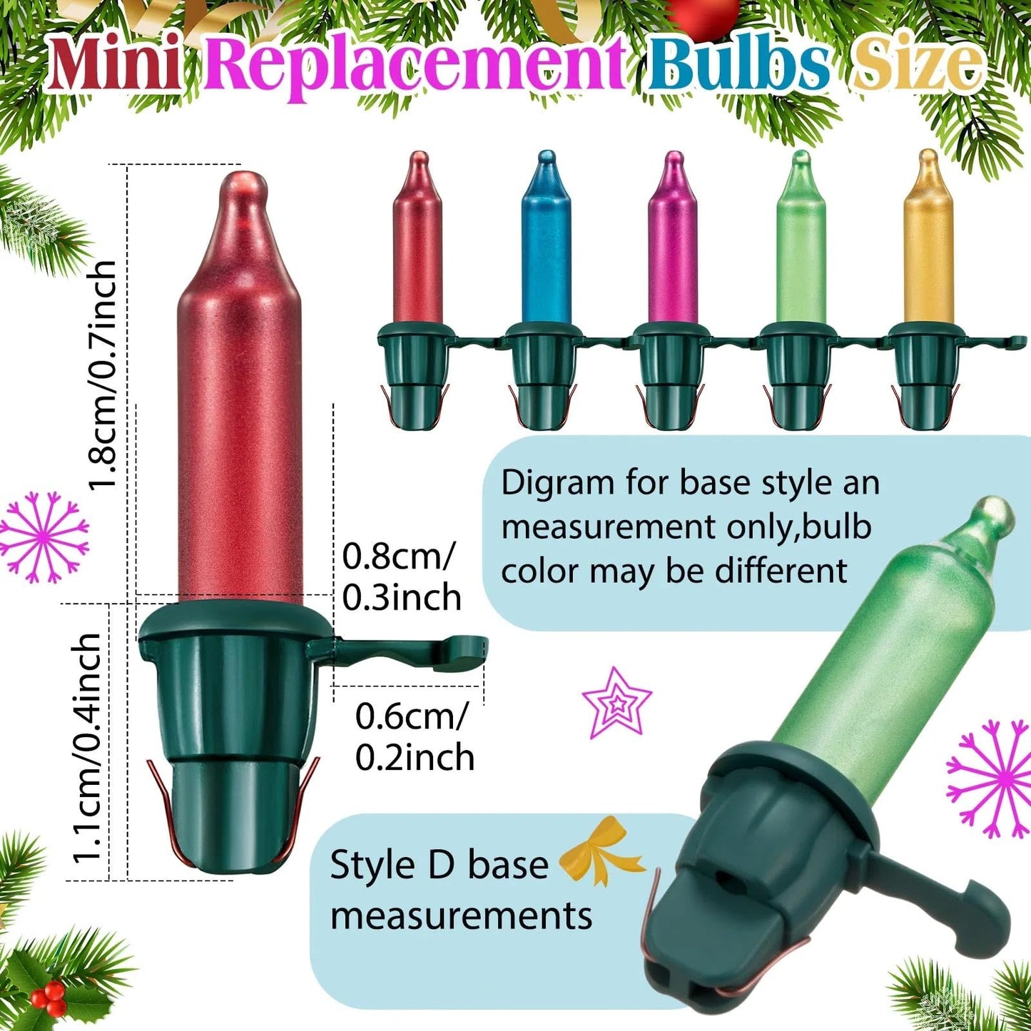 Mudder Christmas Tree Replacement Light Bulbs 60 Count Mini Incandescent Green Base with Pastel Color