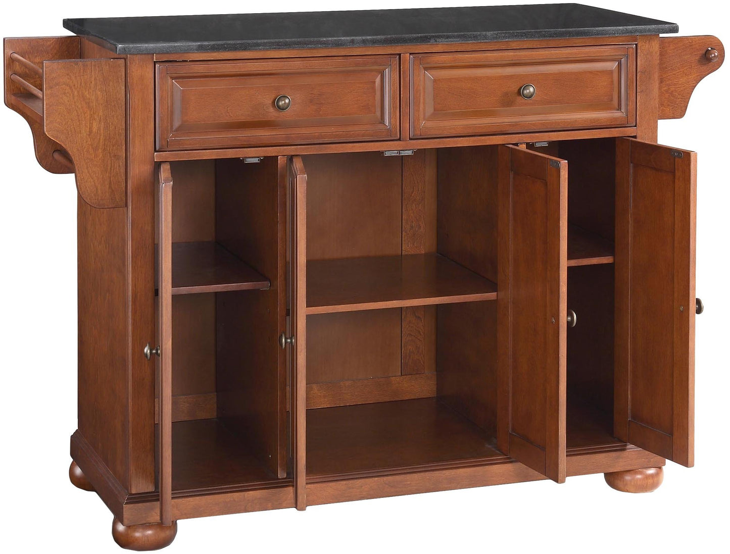 Crosley Furniture Alexandria Granite Top Rolling Kitchen Island Storage Cart, Microwave Stand, Spice Rack, Cherry