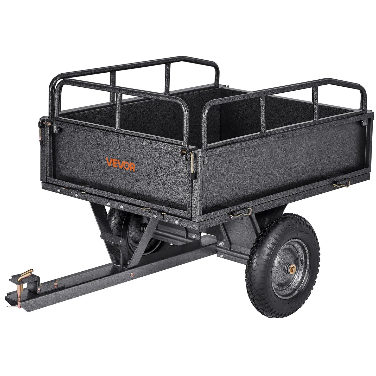 VEVOR 10 Cu.Ft. & 500lbs ATV Trailer Dump Cart Tow Behind, Heavy Duty Utility UTV Trailer, Tow Behind Steel Yard Dump Wagon Cart with 14" Tires for Lawn Mower Tractor