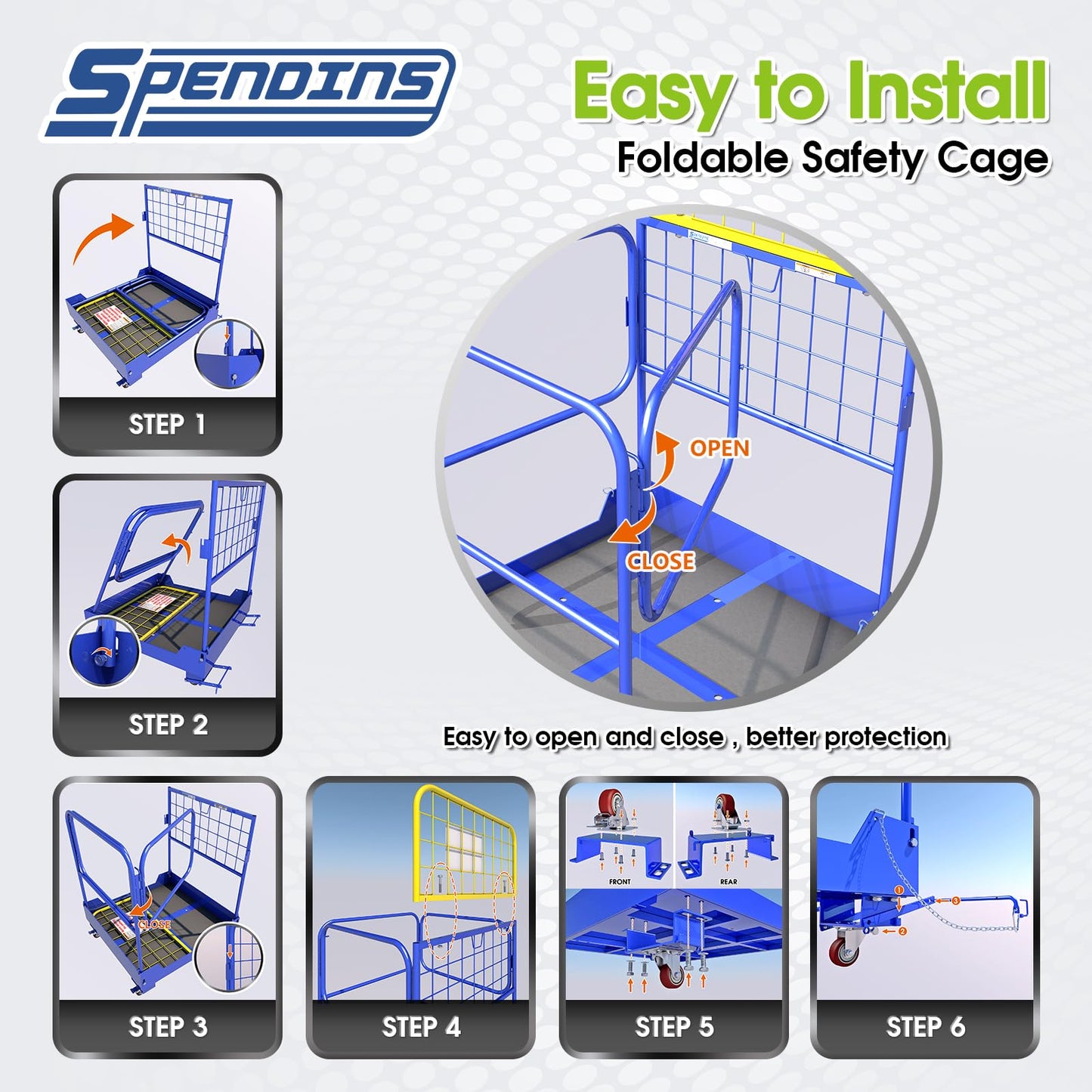 36.2"x36.2" Forklift Safety Cage, Foldable Work Platform 1152LB, Safe Man Basket Construction Lift Basket of Heavy Steel with Four Guardrails and Four Swivel Casters for Aerial Work