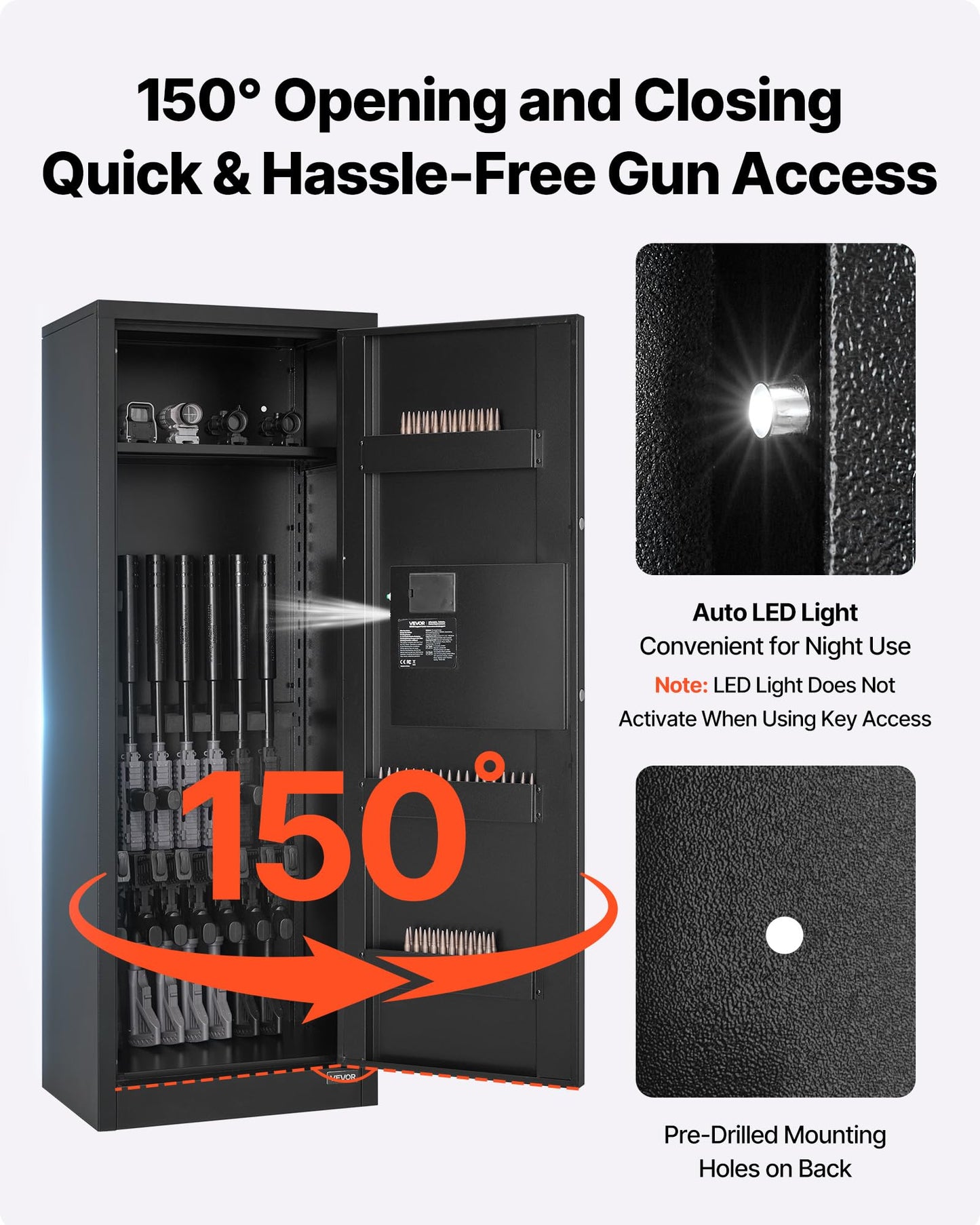 VEVOR 6-8 Gun Safe, Long Gun Cabinet for Rifles and Pistols, Quick Access Rifle Safe with 3 Ammo Slots and 2 Adjustable Racks, Large Digital Cabinet with Key and Password Lock