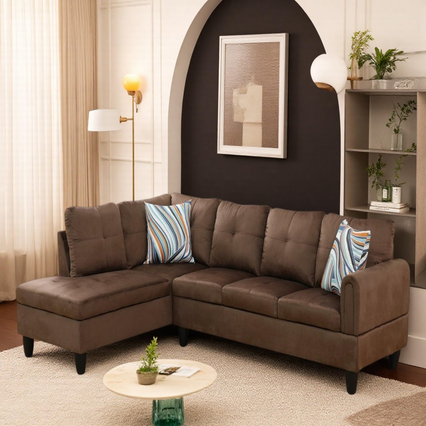 NicBex Comfy Couches for Living Room, 2-Piece 97" L-Shaped Sectional Couch with Movable Chaise, Modern Sofa Living Room Set for Apartment, Office & Bedroom, Dark Brown