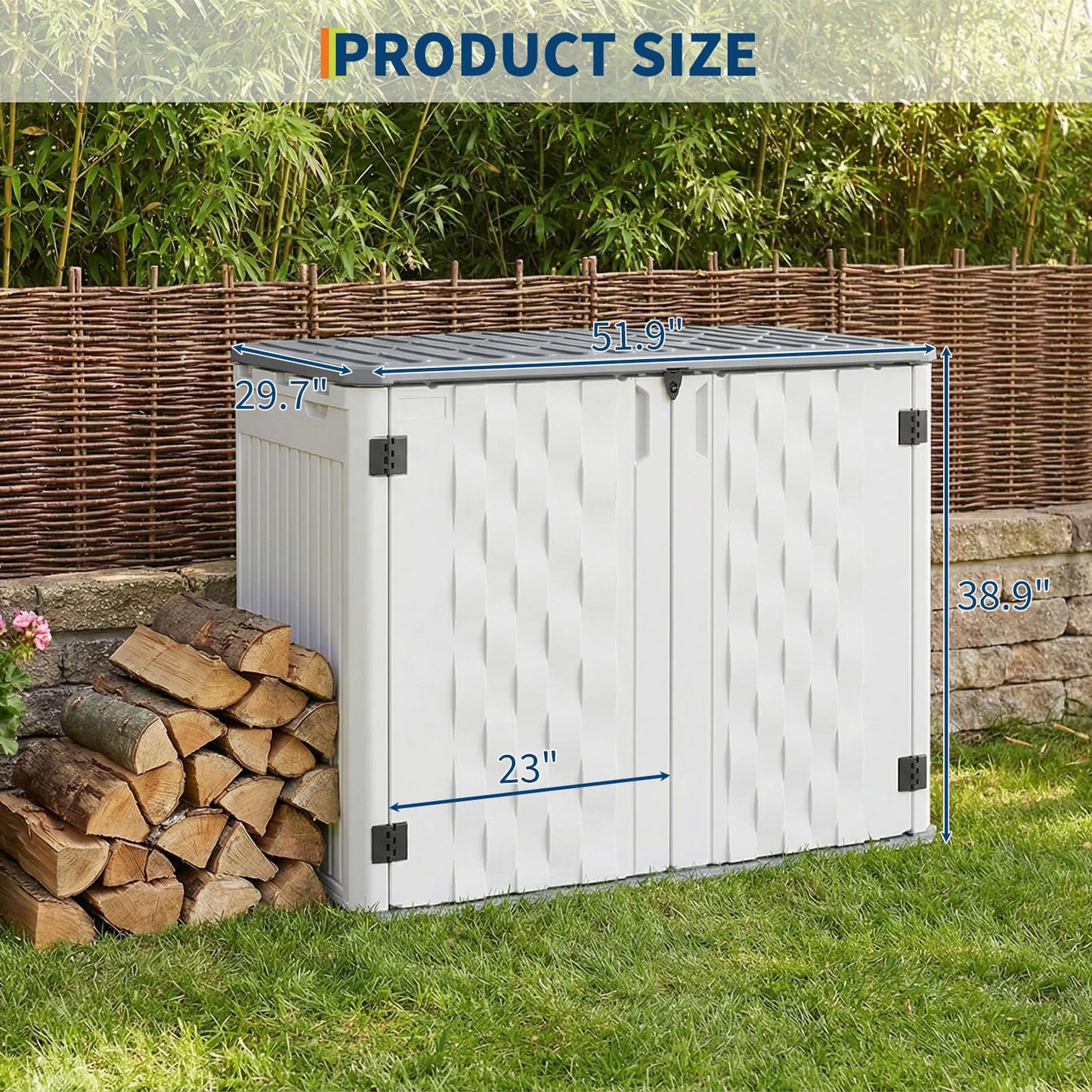 35Cu ft Outdoor Resin Storage Cabinet, Outdoor Trash Can Storage Waterproof, Outdoor Resin Storage Box for Patio Tools, Sofa Cushion, Lawn Mower and Garbage Cans