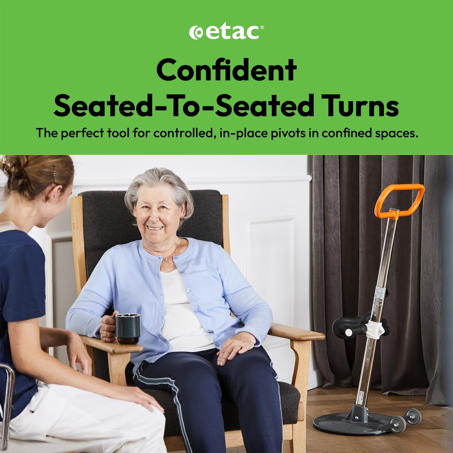 Etac Turner PRO Patient Transfer Aid – Assistive Standing Pivot Transfer from One Seated Position to Another, Requires Leg & Upper Body Strength to Stand & Turn in Place (440 lbs Capacity)
