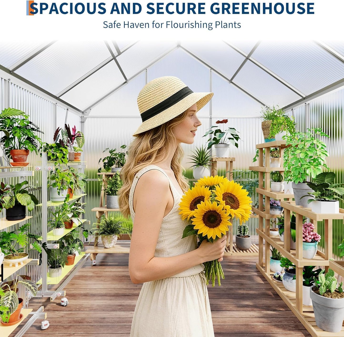 6 x 6 ft Polycarbonate Green Houses with Aluminum Frame for Outside - Heavy Duty Walk-in Greenhouse with Sliding Door and Adjustable Roof Vent for Backyard,Garden