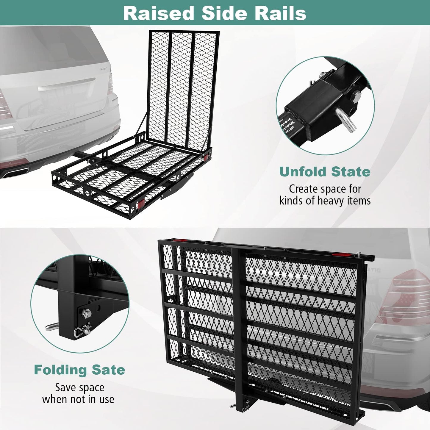 ERGOMASTER Hitch Cargo Carrier with Ramp, 49 '' x 28'' Folding Hitch Mount Mobility Scooter Wheelchair Carrier (Fully Foldable)