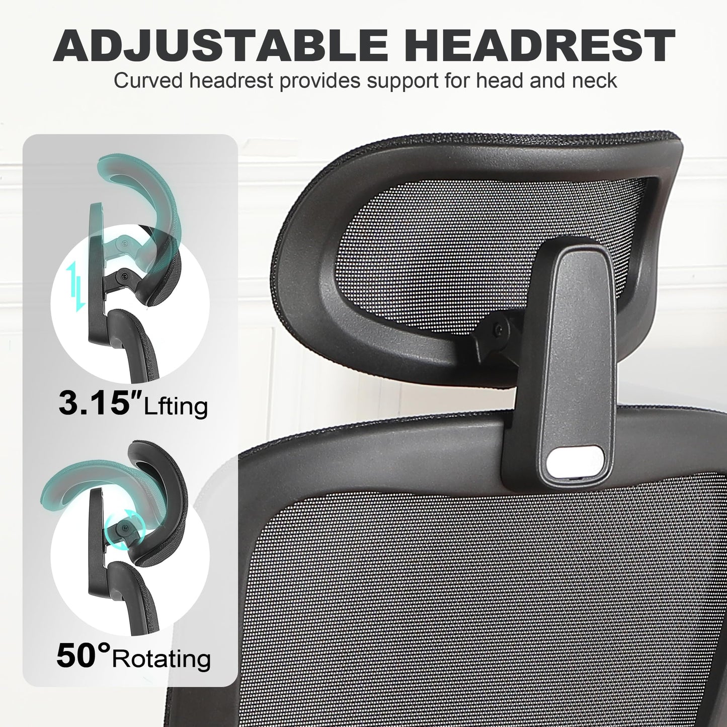 Ergonomic Office Chair with Footrest, Mesh Desk Chair with Adjustable Headrest & Armrests & Dynamic Floating Wing Lumbar Support, High Back Computer Chair for Home Office, BIFMA Certified, Black