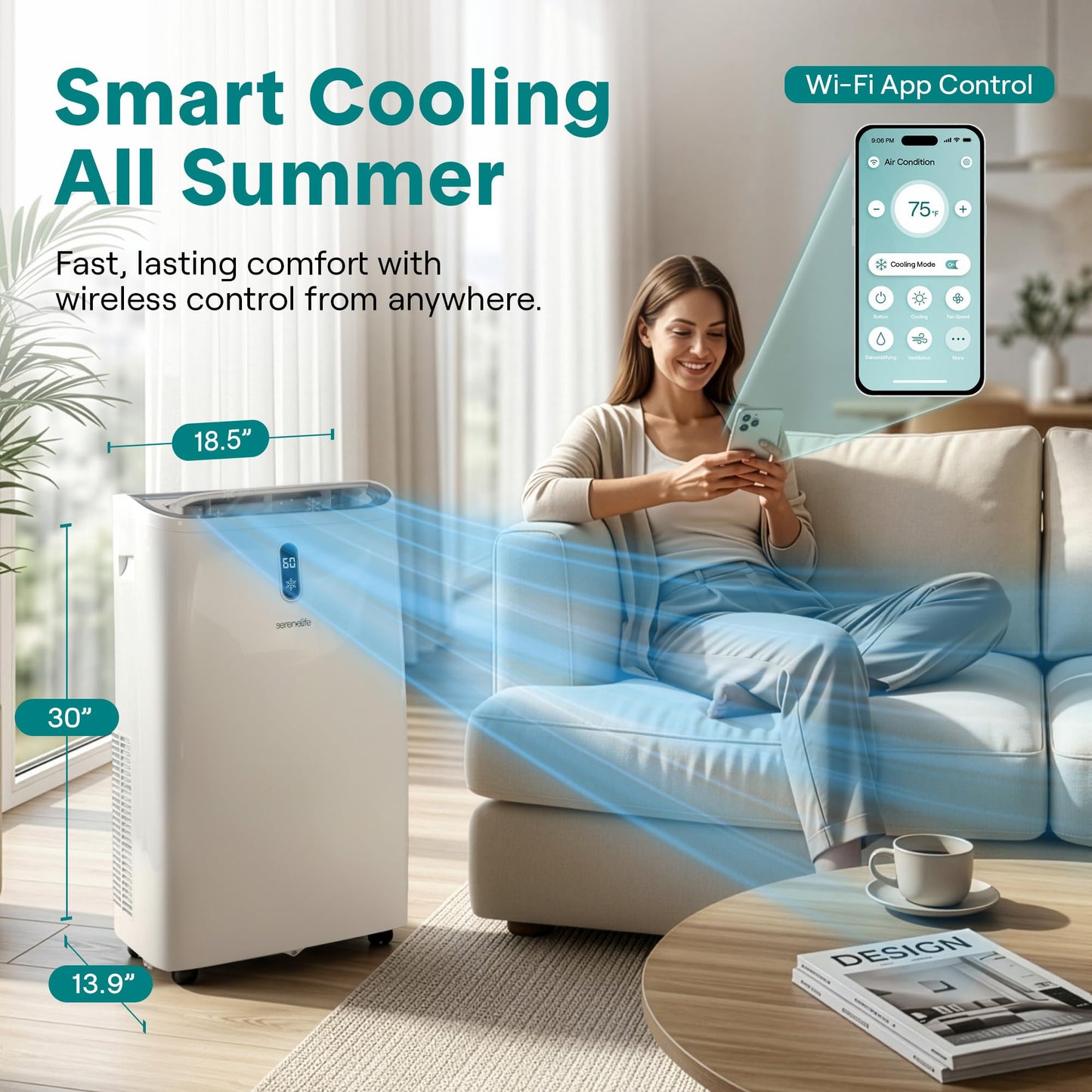 SereneLife Portable Air Conditioner 14000 BTU With WIFI | 3-in-1 Cooling, Fan and Dehumidifier | 24-H Timer Up to 650 Sq Ft Coverage | AC Unit for Bedroom, Home & Office, Includes Window Kit & Remote