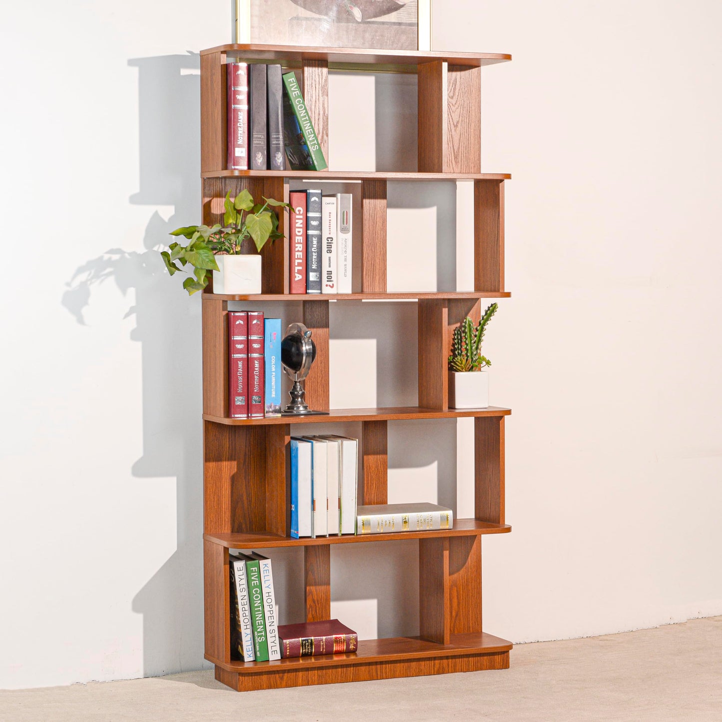 GDFStudio 65" H 6-Tier Bookshelf, Modern Freestanding Bookcase Shelves Organizer, Wood Book Shelf with Anti-Drop Panels, Open Back Display Storage Shelf Unit for Living Room Bedroom Office, Dark Oak