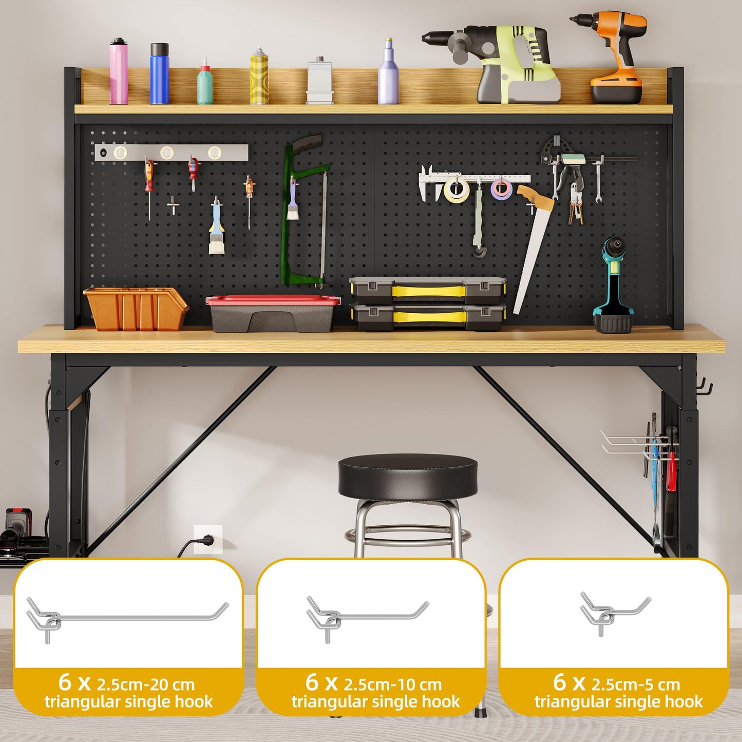 DWVO 48in Adjustable Rolling Workbench Heavy Duty with Pegboard & Wheels