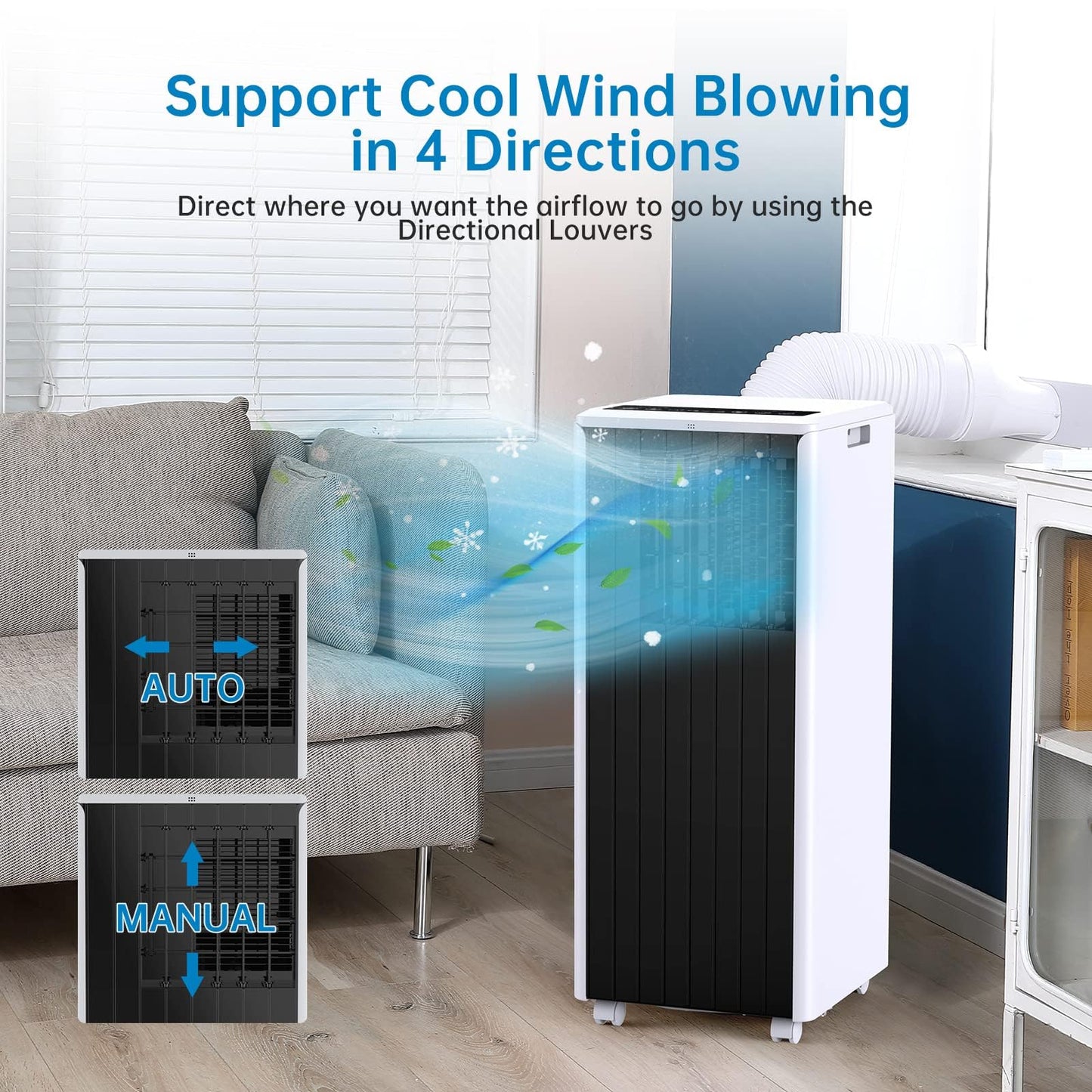 8,000 BTU Portable Air Conditioner – 3-in-1 AC Unit with Cooling, Dehumidifier & Fan for Rooms Up to 350 sq.ft. – Quiet Energy-Efficient Sleep Mode, 24-Hour Timer, Remote Control & Overheat Protection