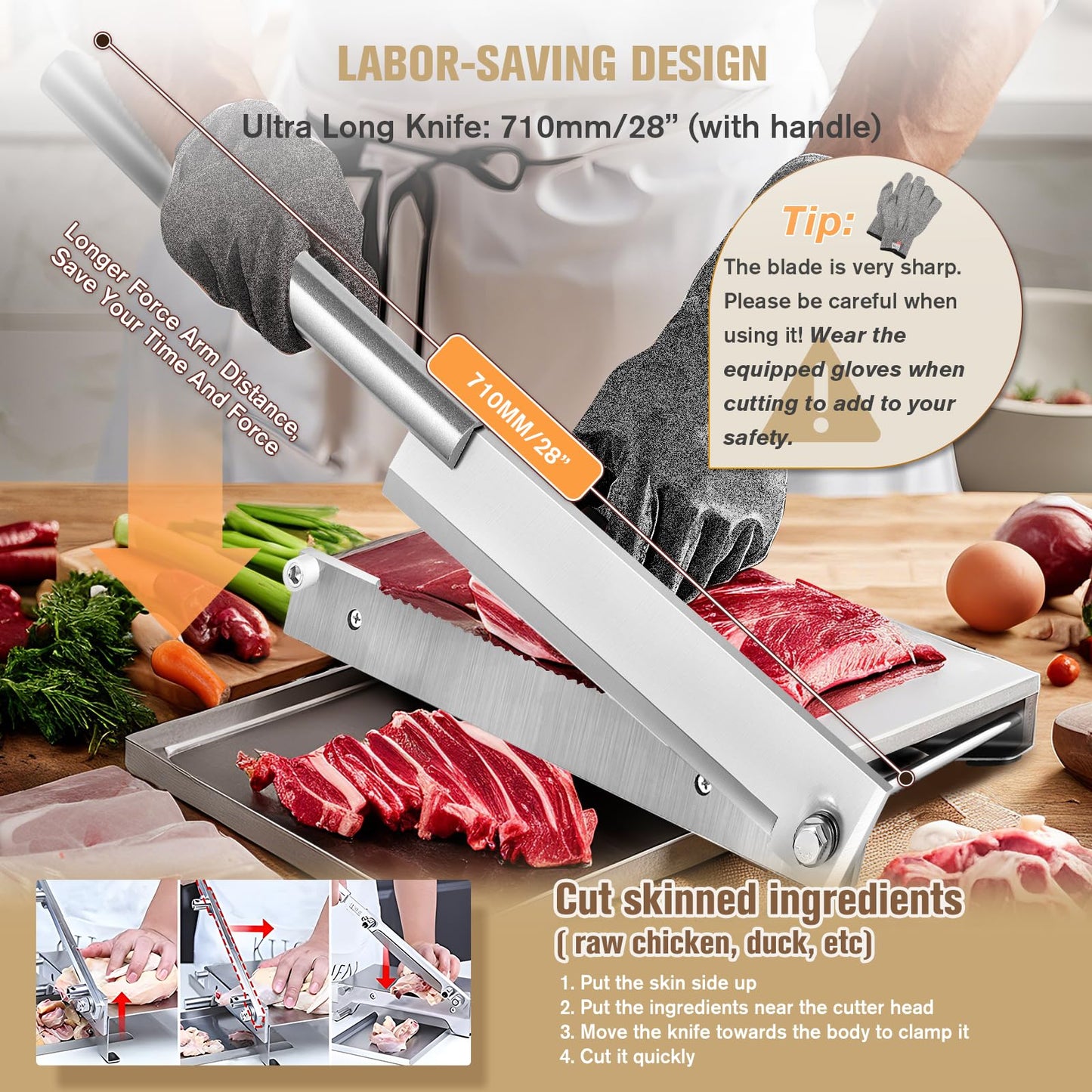 Moongiantgo Manual Meat Bone Cutter Rib Slicer Heavy Duty Chicken Cutting Machine with 16 Inch Knife SUS Bone Chopper for Beef Goat Pig Fish Butcher Commercial Kitchen (KD0298)