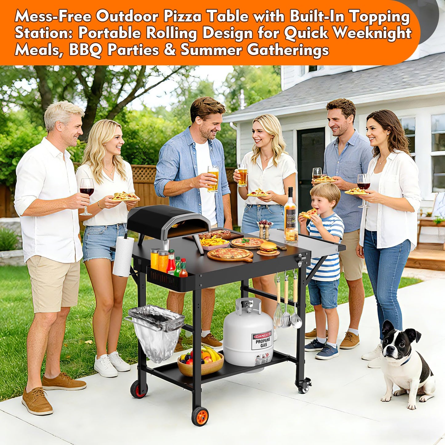 Outdoor Grill Cart for Pizza Oven, 28.8" Extra-Wide Pizza Oven Table, Heavy Duty Grill Cart with Pizza Topping Station, Grill Tables for Outside, Prep Station for Blackstone Griddle Accessories