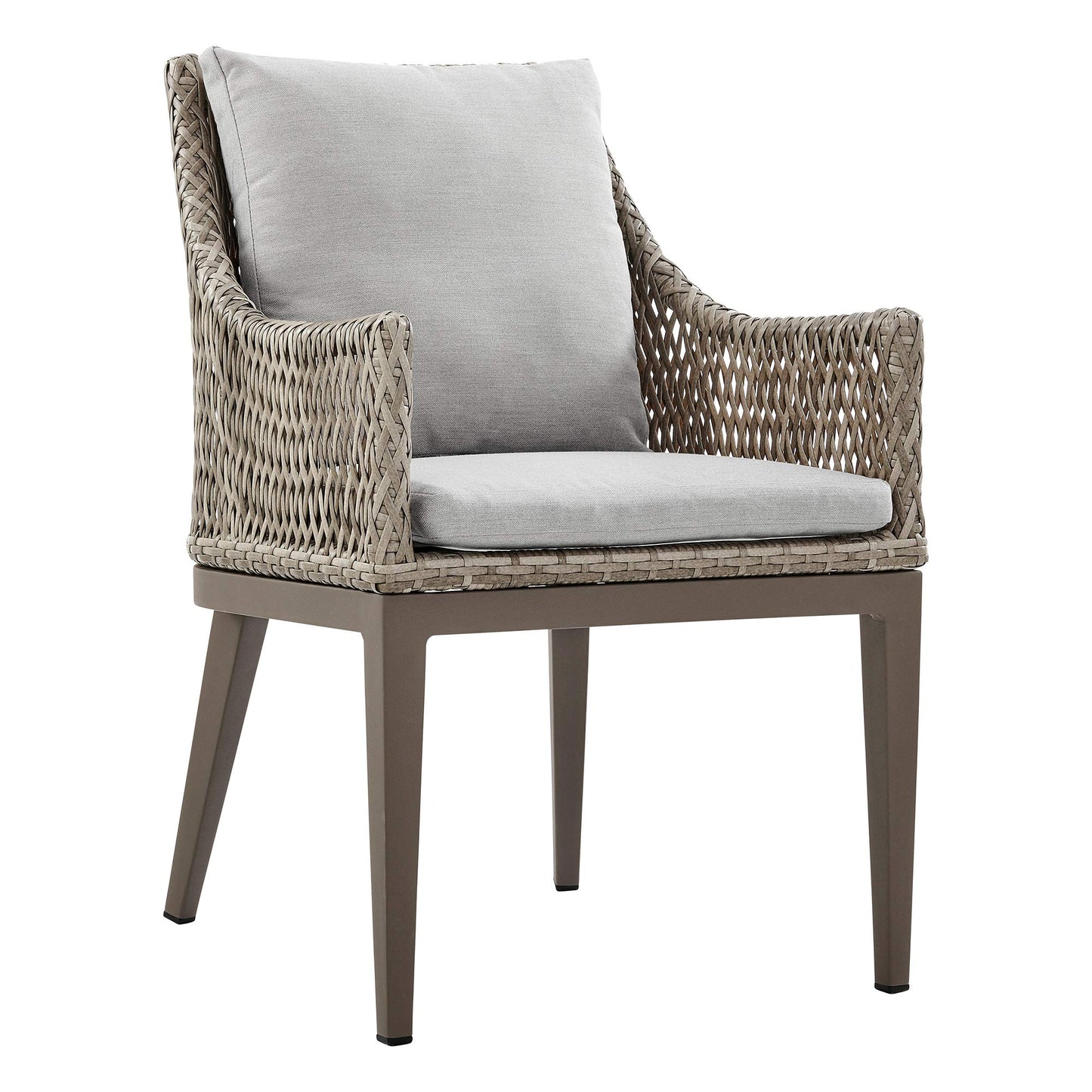 Armen Living Silvana Outdoor Wicker and Aluminum Gray Dining Chair with Beige Cushions - Set of 2