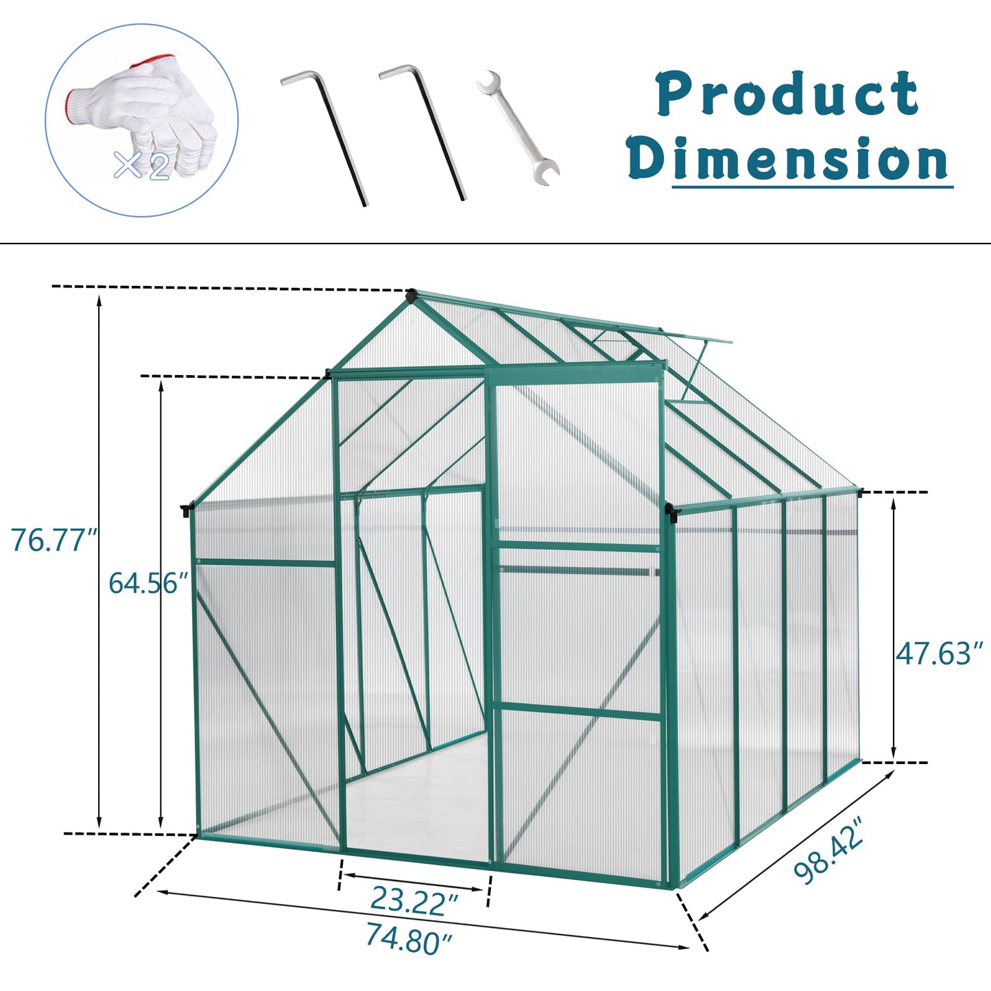 KEIKI 6x8 FT Polycarbonate Greenhouse with Aluminum Frame,Raised Base and Roof Vent,Walk-in Greenhouses for Patio Garden Backyard