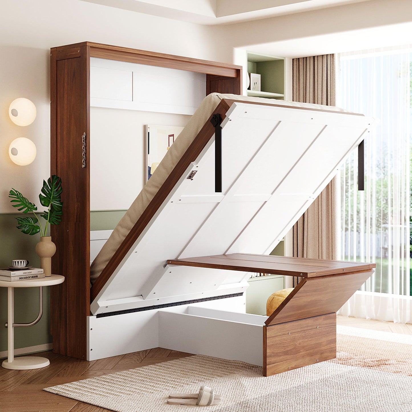 Merax Full Size Murphy Bed with Desk, Space Saving Fold Down Wall Bed