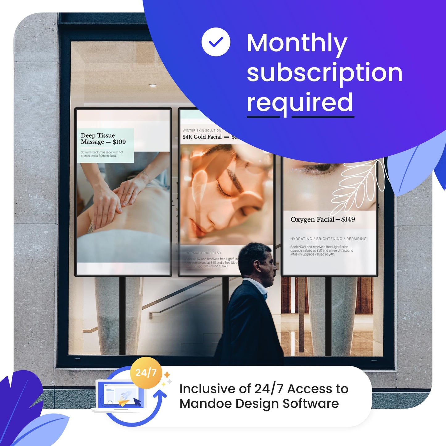 Mandoe Premium Digital Signage Displays - Digital Signage Player for Digital Menu Board, Electronic Menu Board and Digital Message Board. World-Class Templates & Easy To Use Setup.