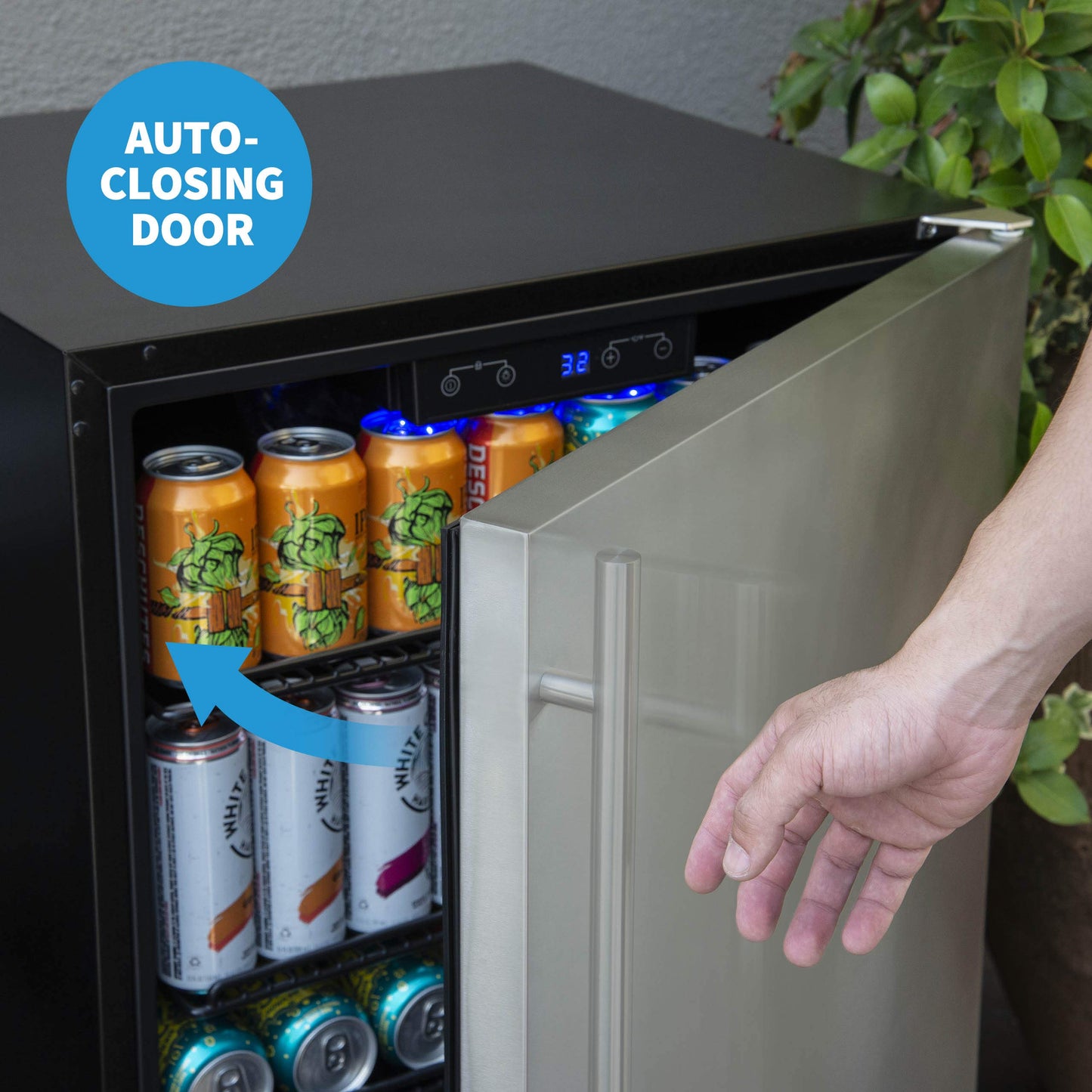 NewAir 24” Outdoor Beverage Fridge | Freestanding or Built-In Under counter Refrigerator for Outside Patio | Weatherproof Outdoor Fridge for 160 Cans with Auto-Closing Door | Stainless Steel