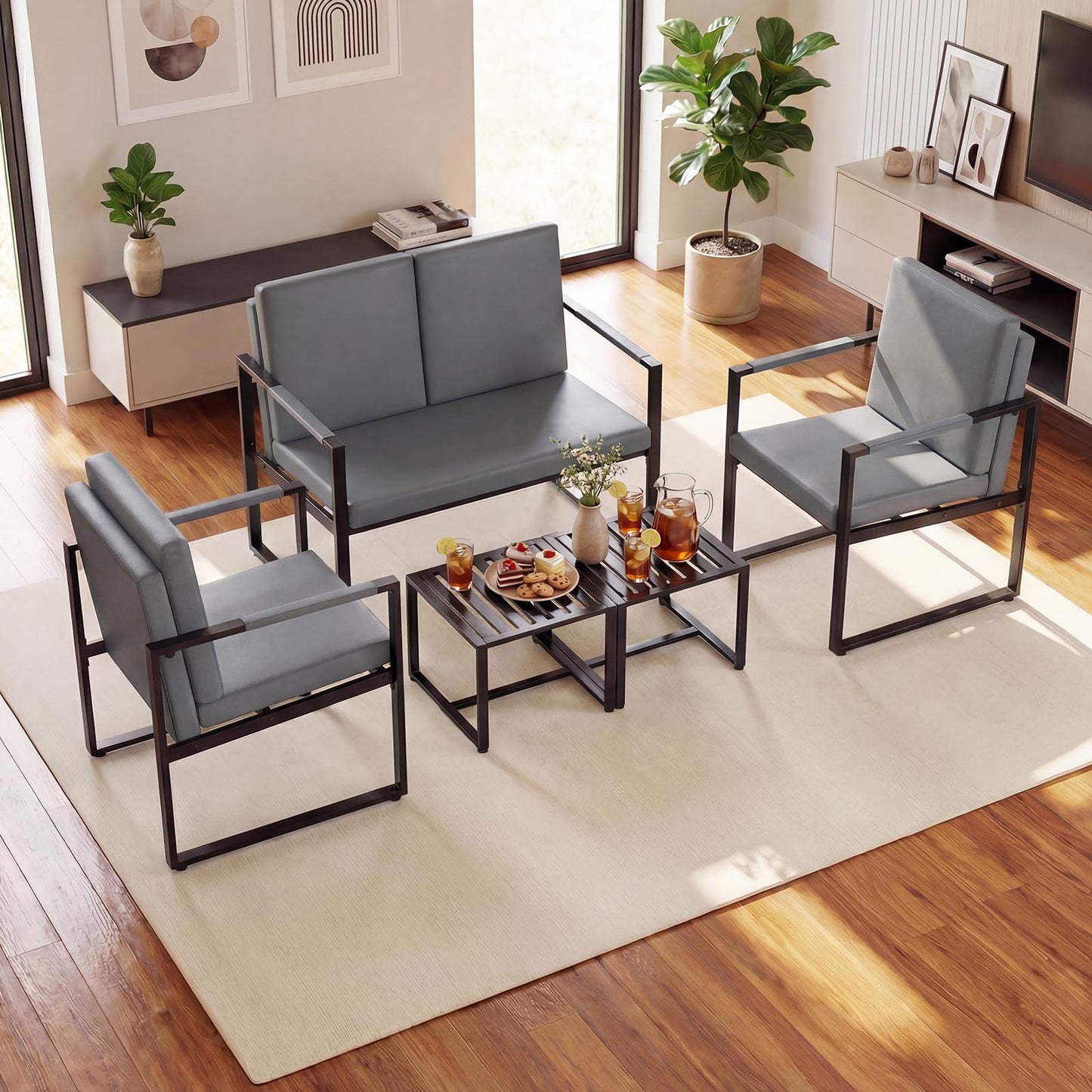 Giantex Modern Loveseat Sofa, 2-Seater Sofa with Solid Metal Frame & Removable Back Cushions, Spacious Seat & Supportive Armrests, Indoor Couch for Living Room, Bedroom, Office (Gray)