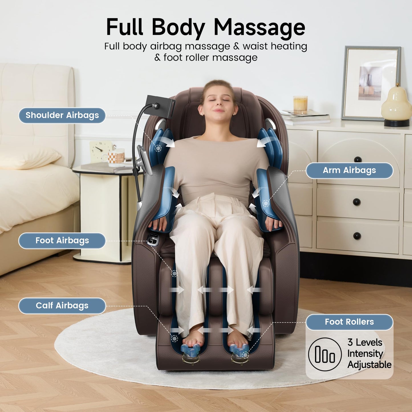 Real Relax Massage Chair Full Body with Unique Phone Controller,Heart and Blood Measurement, Zero Gravity 3D SL-Track Recliner with APP Control, Child Lock,Pause Button, Back Pad, Favor-06, Dark Brown