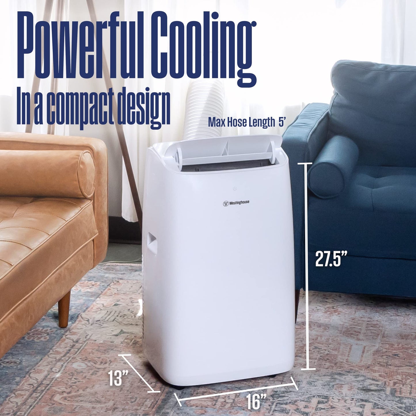 Westinghouse 14,000 BTU Air Conditioner Portable For Rooms Up To 700 Square Feet, Portable AC with Home Dehumidifier, Smart App, 3-Speed Fan, Programmable Timer, Remote Control, Window Kit, White