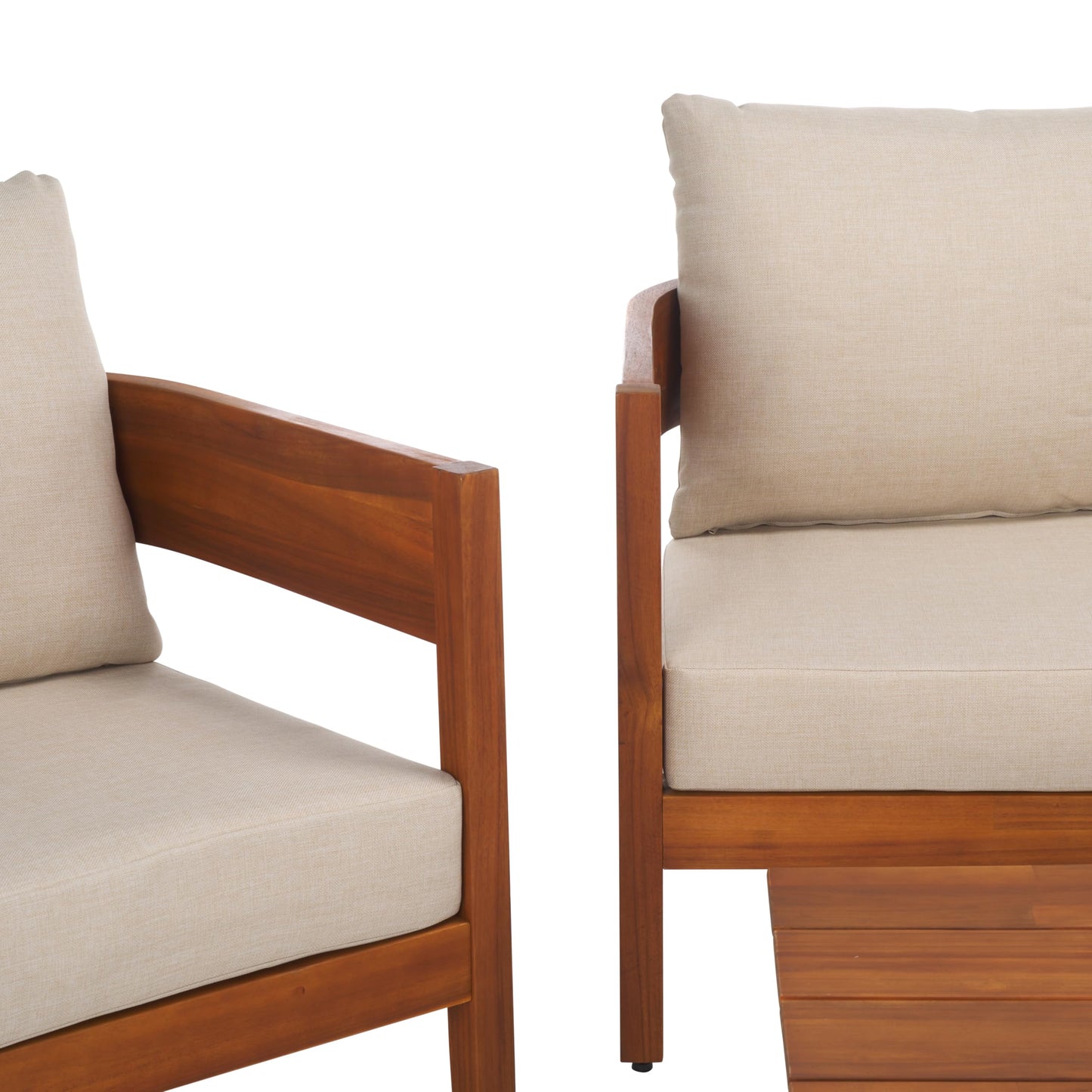 SAFAVIEH Outdoor Patio Furniture - Theo 4-Piece Set - Sand & Taupe - Acacia Wood - Conversation Set with Detachable Cushion Covers - Ideal for Patio, Deck, Porch, Backyard (PAT9511A-KIT2)