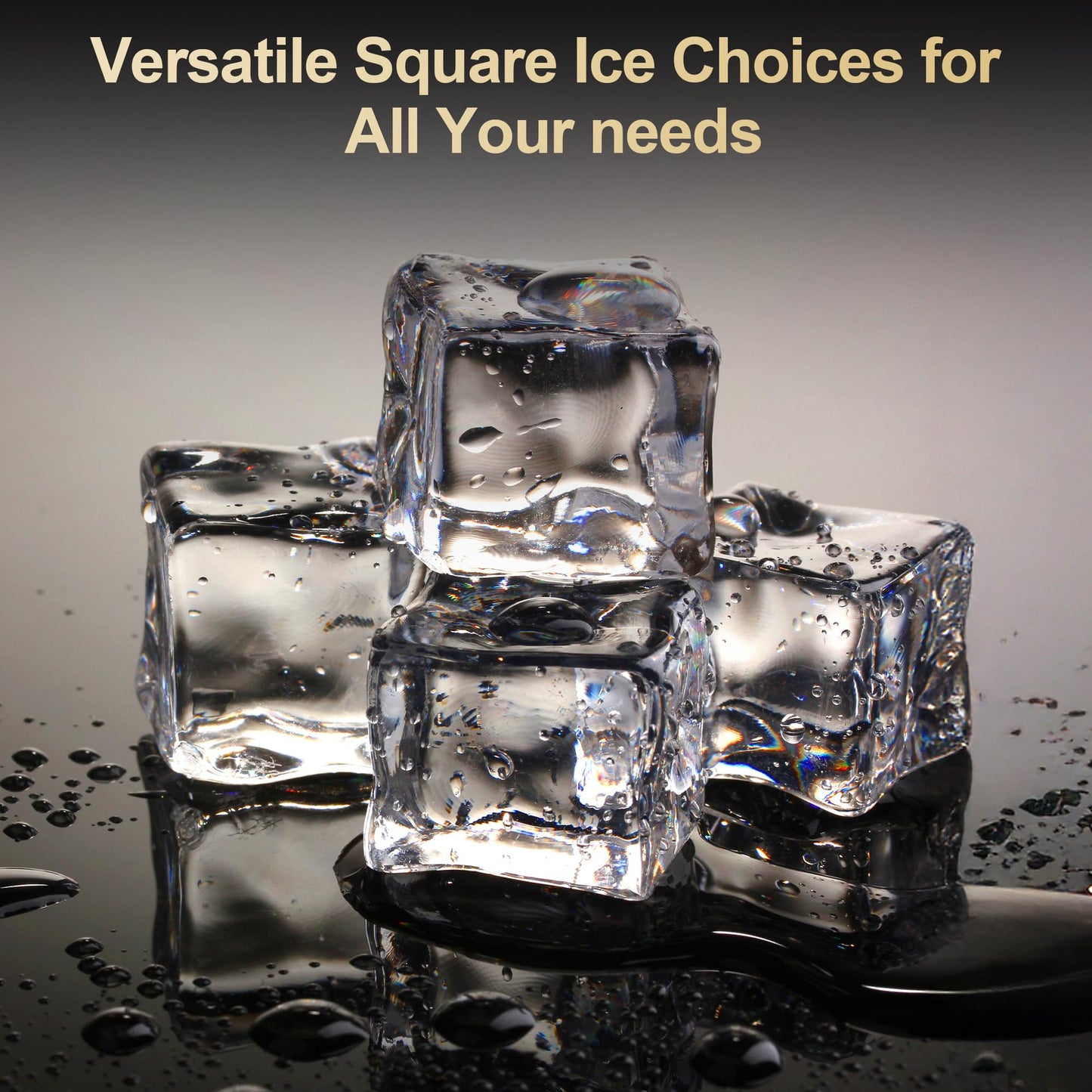 HEYNEMO Clear Ice Maker – Compact Countertop Ice Machine with 1.6" Square Ice Cubes, Fast 10-Min Ice Production, Self-Cleaning,LED Light & Timer，Portable Electric Ice Maker for Kitchen, Bar, RV, Black
