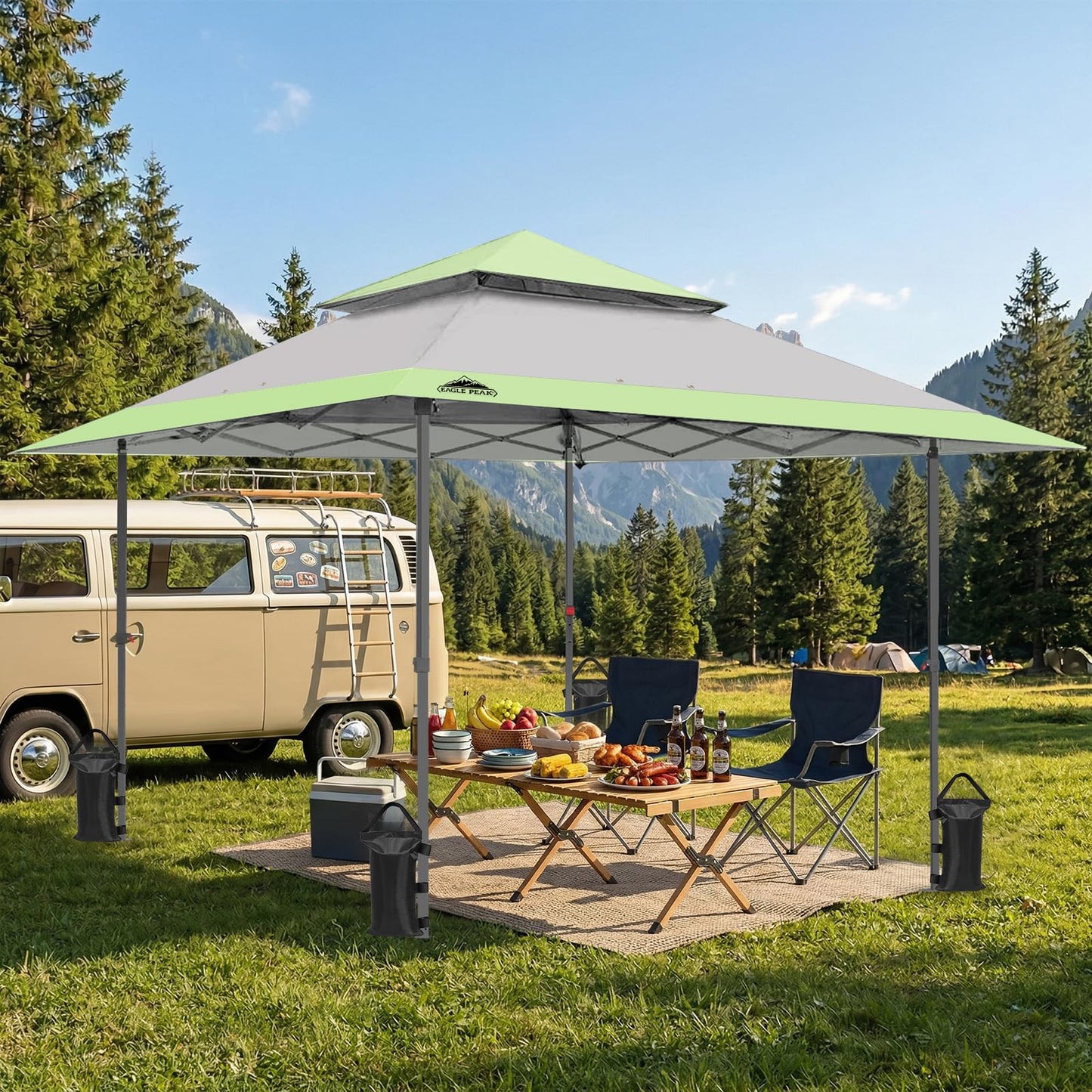 EAGLE PEAK 13x13 Straight Leg Pop Up Canopy Tent Instant Outdoor Canopy Easy Single Person Set up Folding Shelter w/Auto Extending Eaves 169 Square Feet of Shade (Gray)