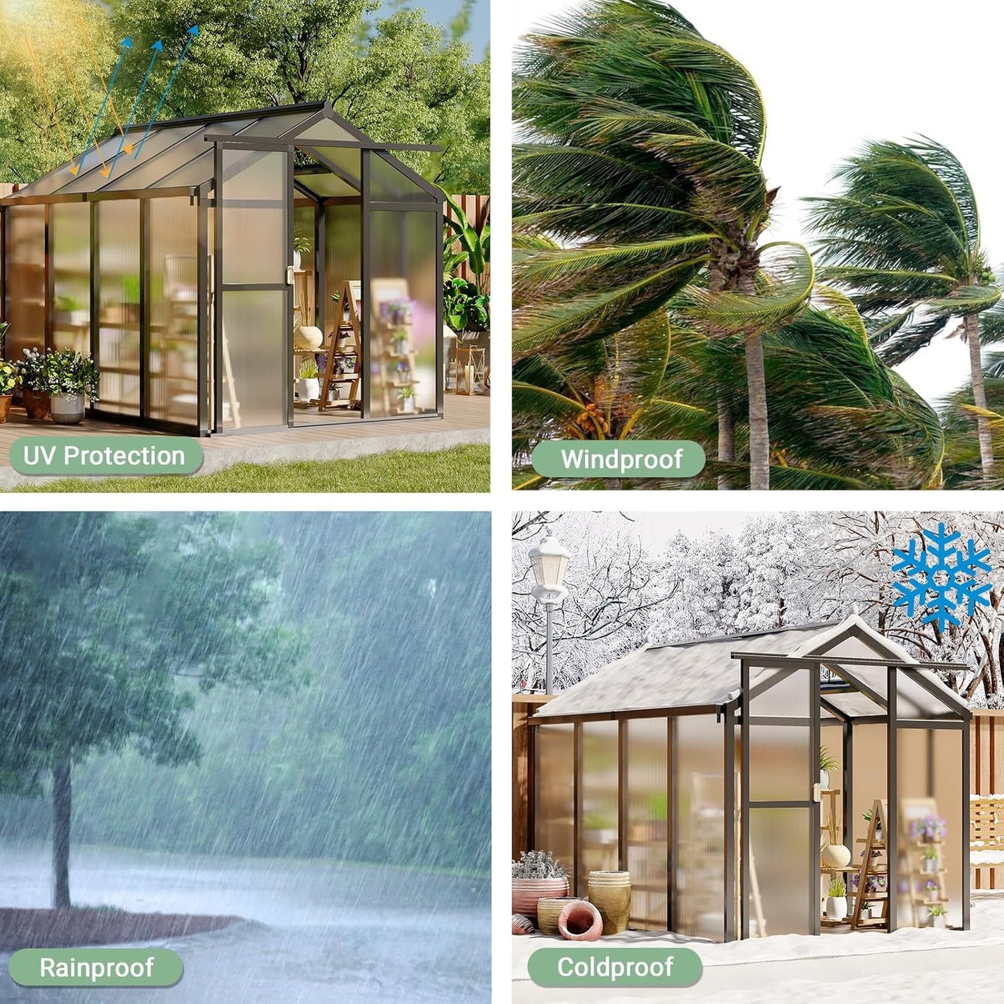 6X8FT Greenhouse, Aluminum Polycarbonate Green House, Green Houses for Outside with Sliding Doors, Ourdoor Greenhouse with Ajustable Roof Vent, Withstands Bad Weather for Garden, or Backyard, Black